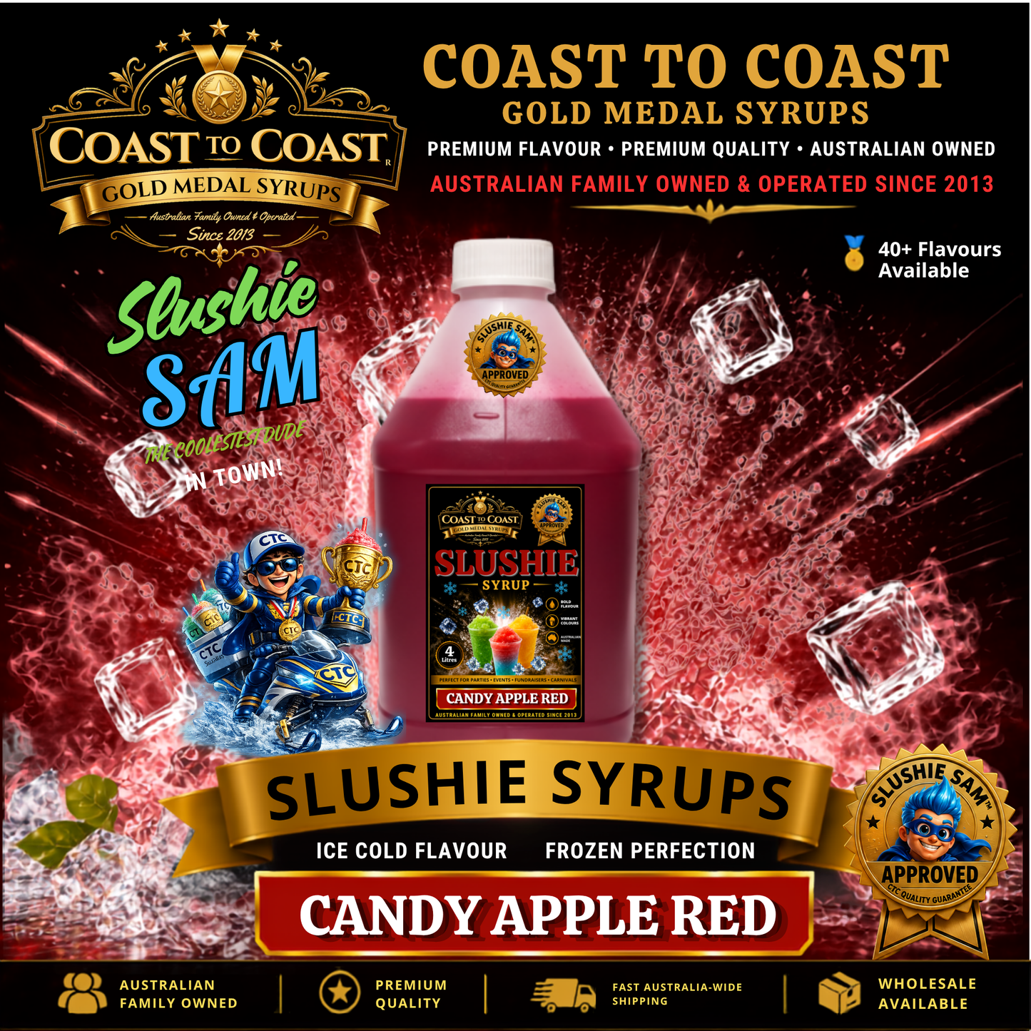 Premium Candy Apple Red Slushie Syrups 4ltr - Coast to Coast Gold Medal Syrups