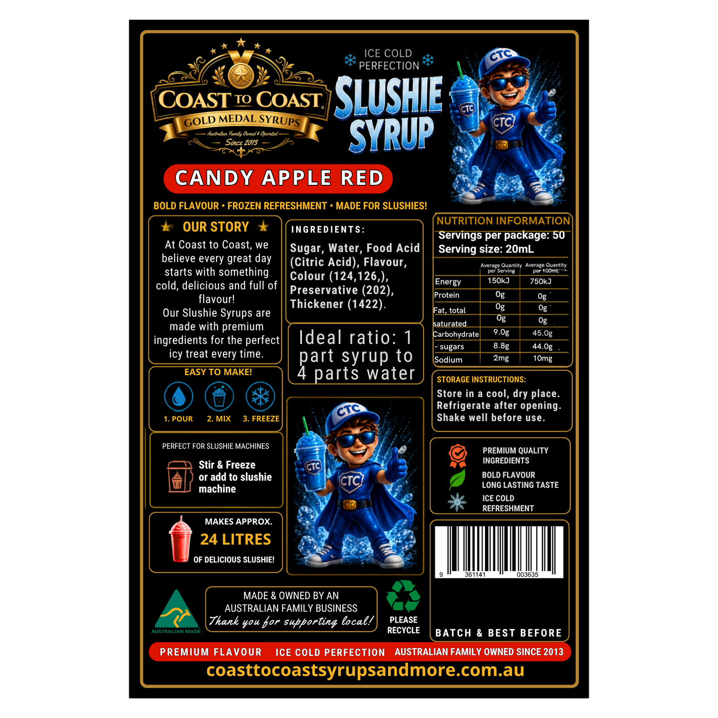 Premium Candy Apple Red Slushie Syrups 4ltr - Coast to Coast Gold Medal Syrups