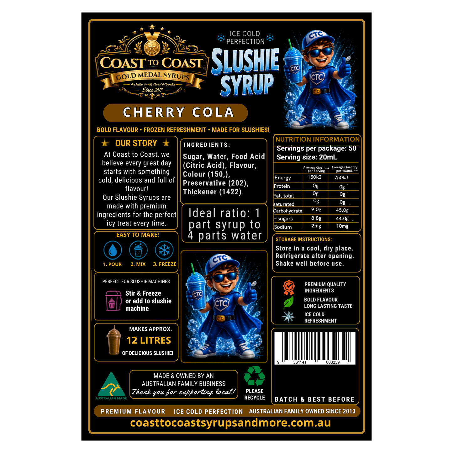Premium Cherry Cola Slushie Syrups 2ltr - Coast to Coast Gold Medal Syrups