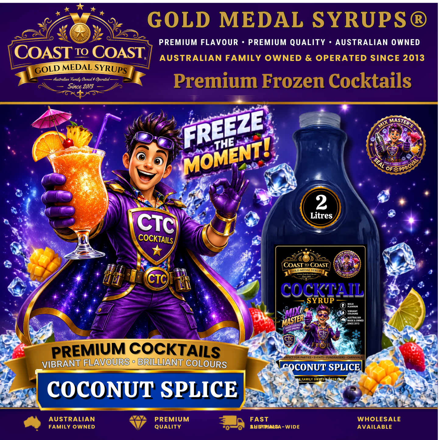 Premium Coconut Splice Cocktail Syrups 2ltr - Coast to Coast Gold Medal Syrups®