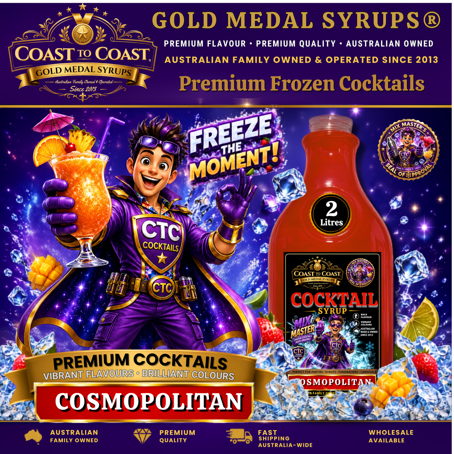 Premium Cosmopolitan Cocktail Syrups 2ltr - Coast to Coast Gold Medal Syrups®