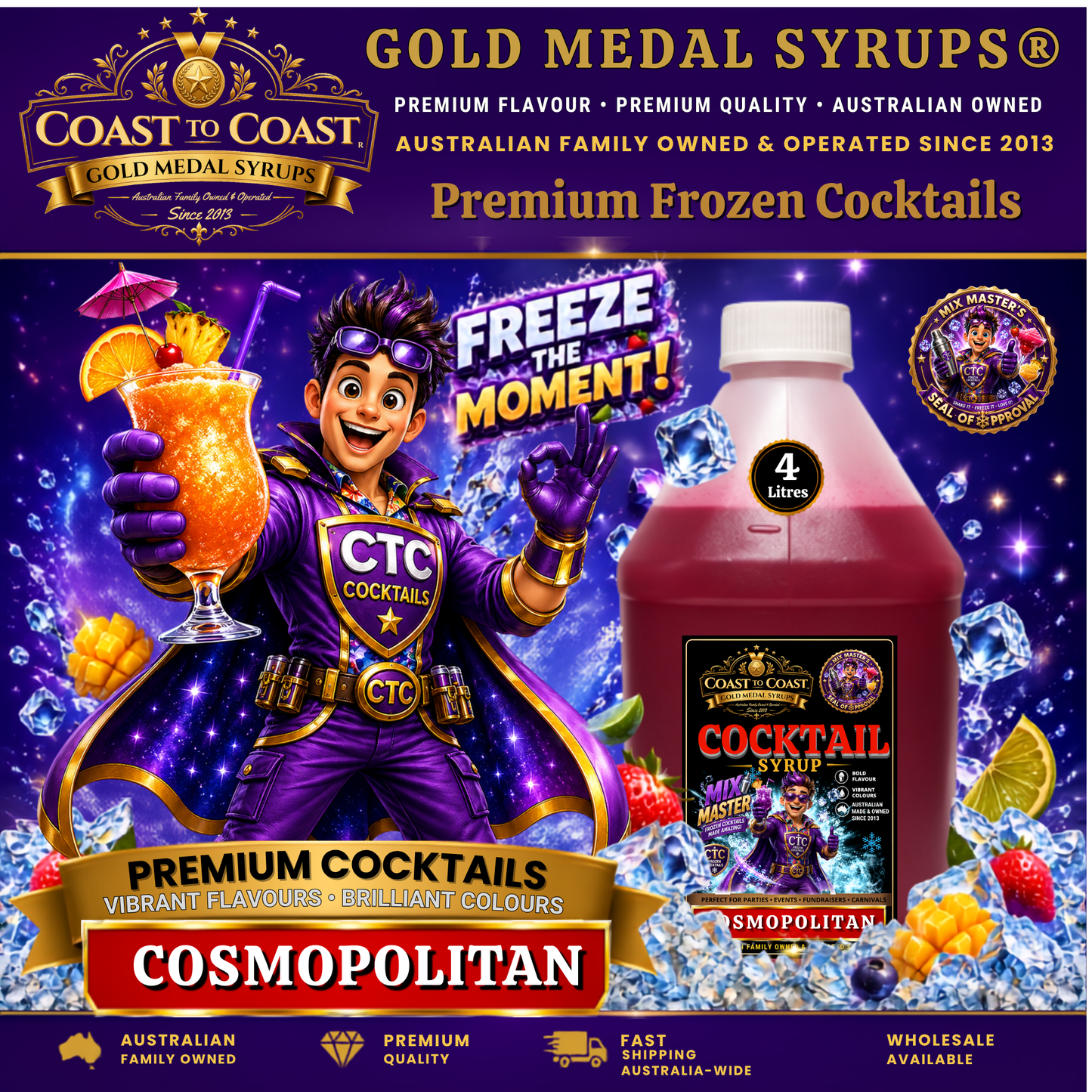 Cosmopolitan Premium Cocktail Syrups 4ltr - Coast to Coast Gold Medal Syrups®