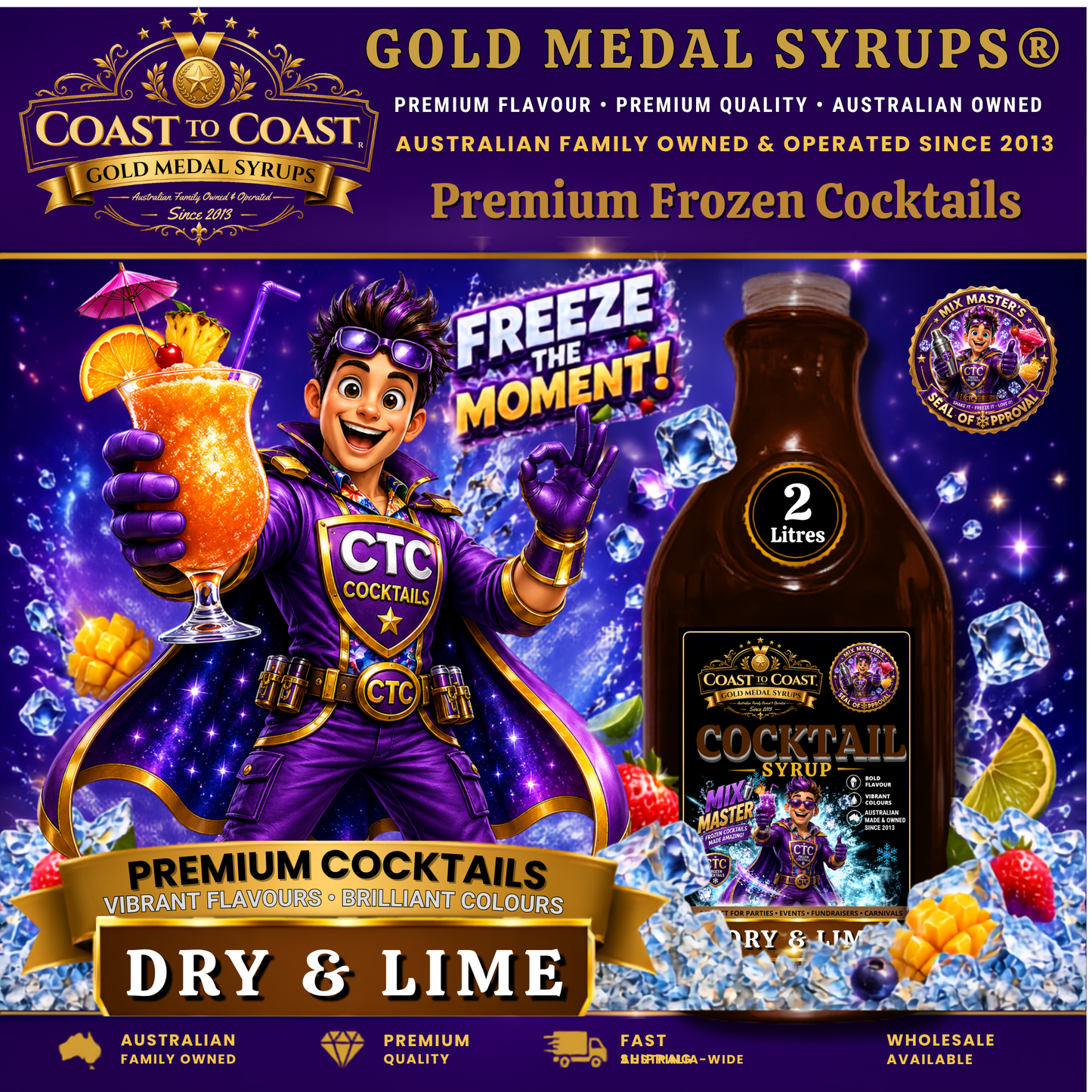 Premium Dry & Lime Cocktail Syrups 2ltr - Coast to Coast Gold Medal Syrups®