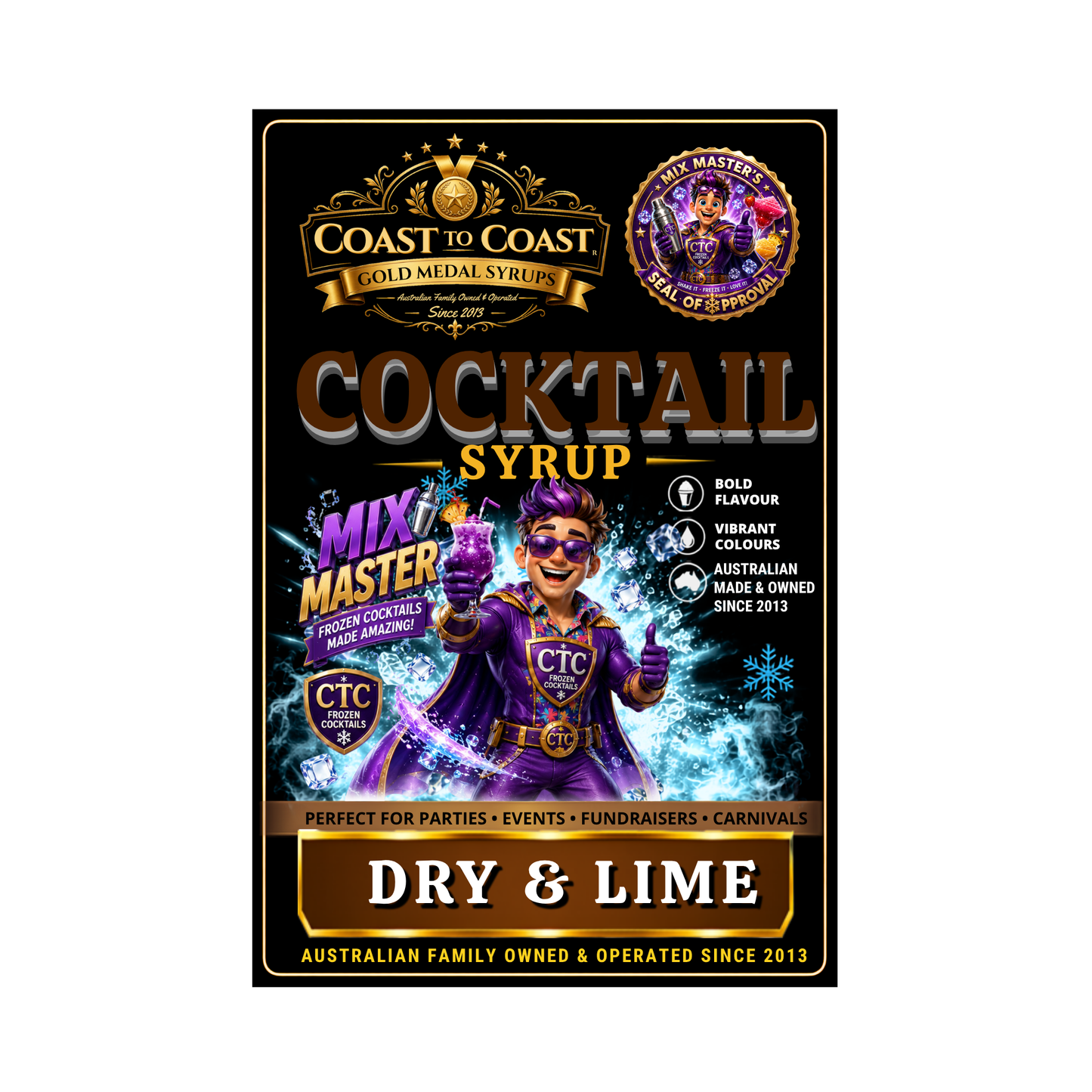 Premium Dry & Lime Cocktail Syrups 2ltr - Coast to Coast Gold Medal Syrups®