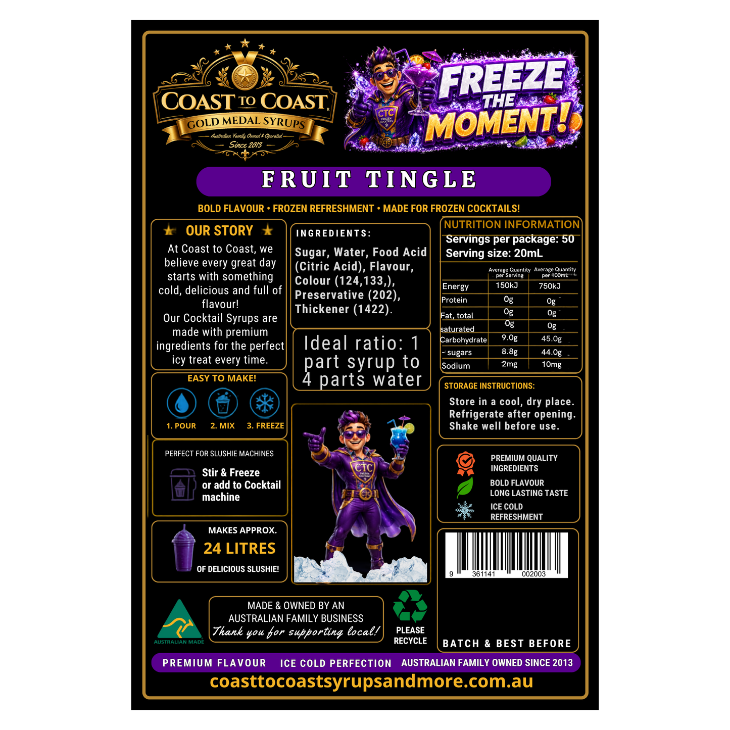 Fruit Tingle Premium Cocktail Syrups 4ltr - Coast to Coast Gold Medal Syrups®