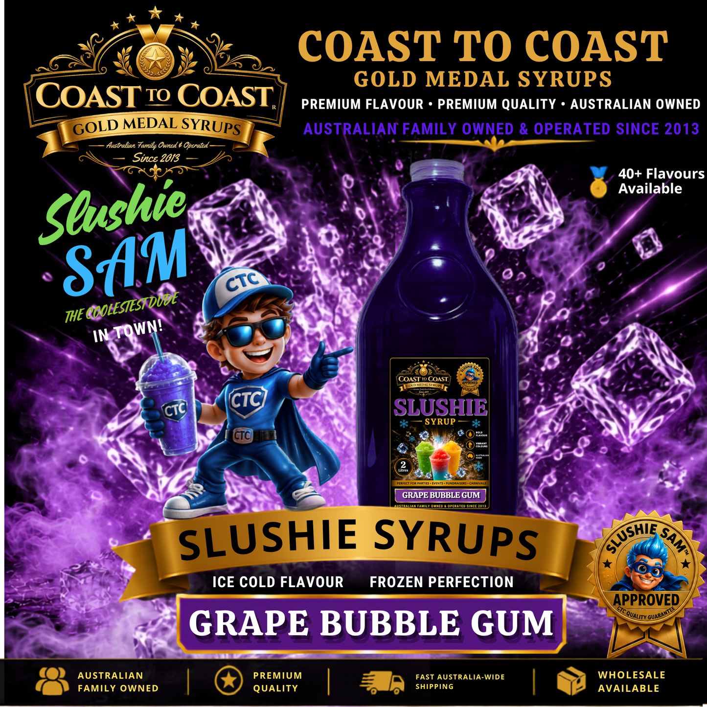 Premium Grape Bubble Gum Slushie Syrups 2ltr - Coast to Coast Gold Medal Syrups