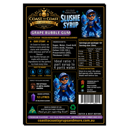 Premium Grape Bubble Gum Slushie Syrups 2ltr - Coast to Coast Gold Medal Syrups
