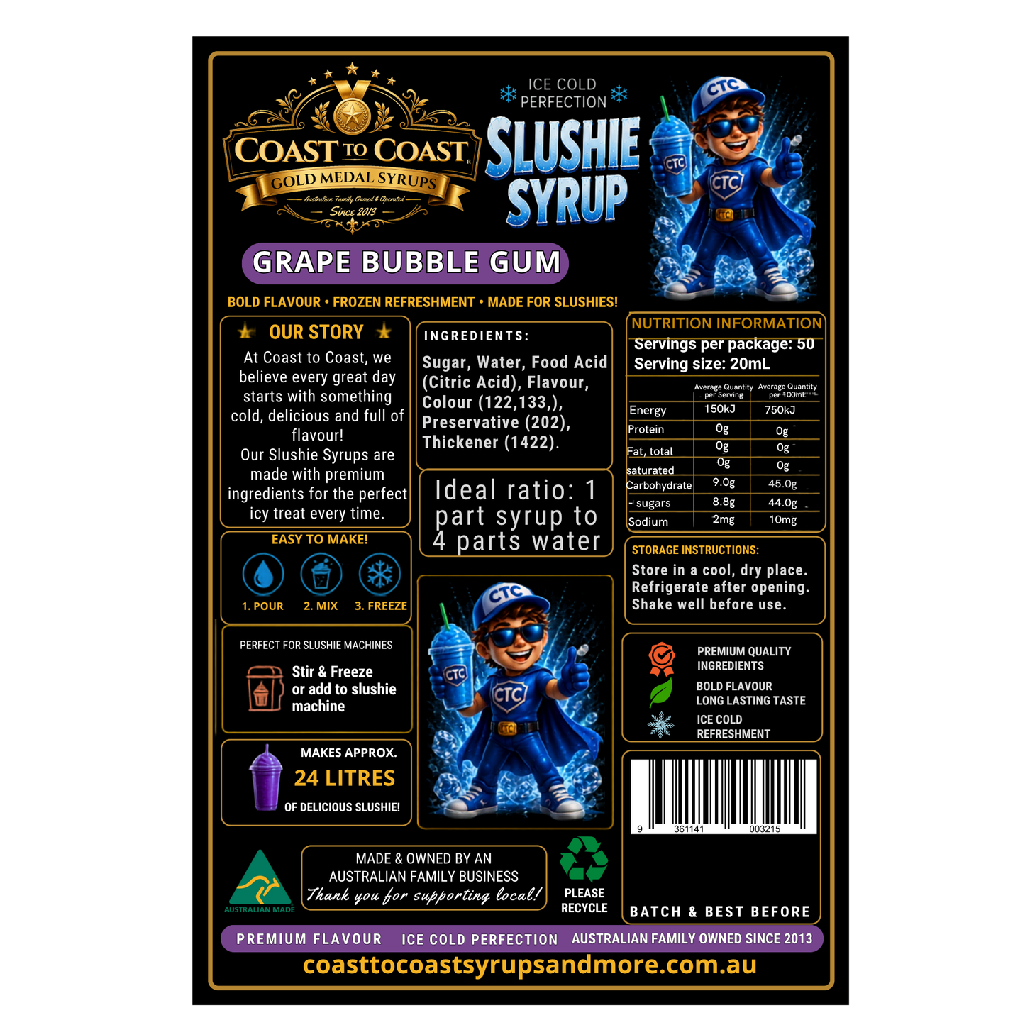 Premium Grape Bubble Gum Slushie Syrups 4ltr - Coast to Coast Gold Medal Syrups