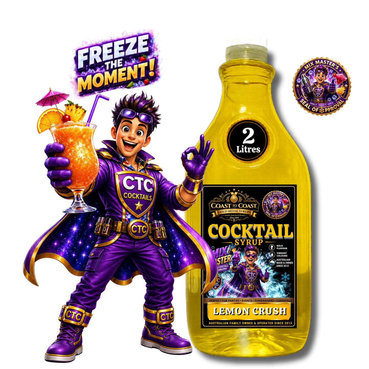 Premium Lemon Crush Cocktail Syrups 2ltr - Coast to Coast Gold Medal Syrups®