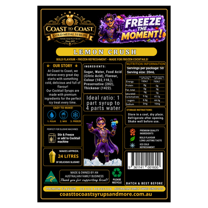 Lemon Crush Premium Cocktail Syrups 4ltr - Coast to Coast Gold Medal Syrups®