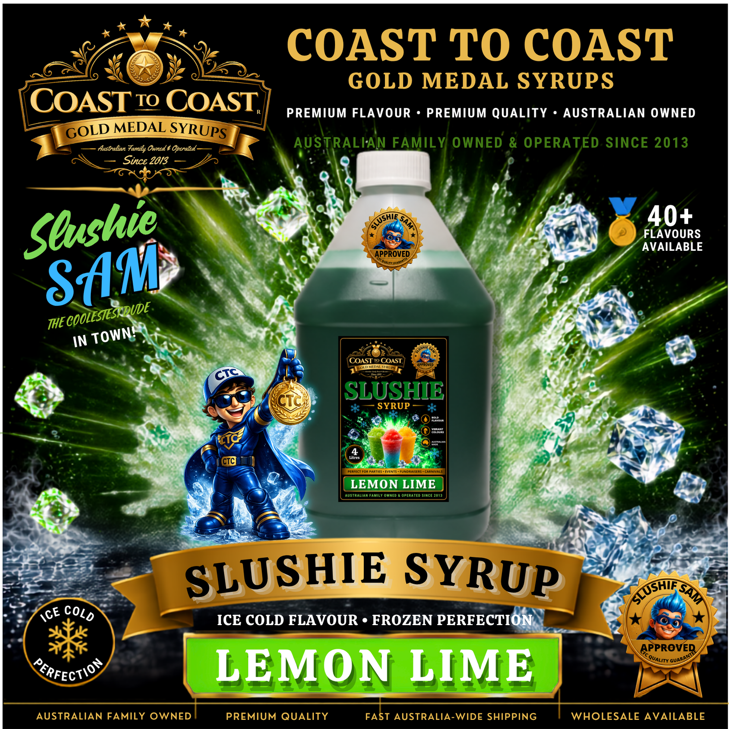 Premium Lemon Lime Slushie Syrups 4ltr - Coast to Coast Gold Medal Syrups