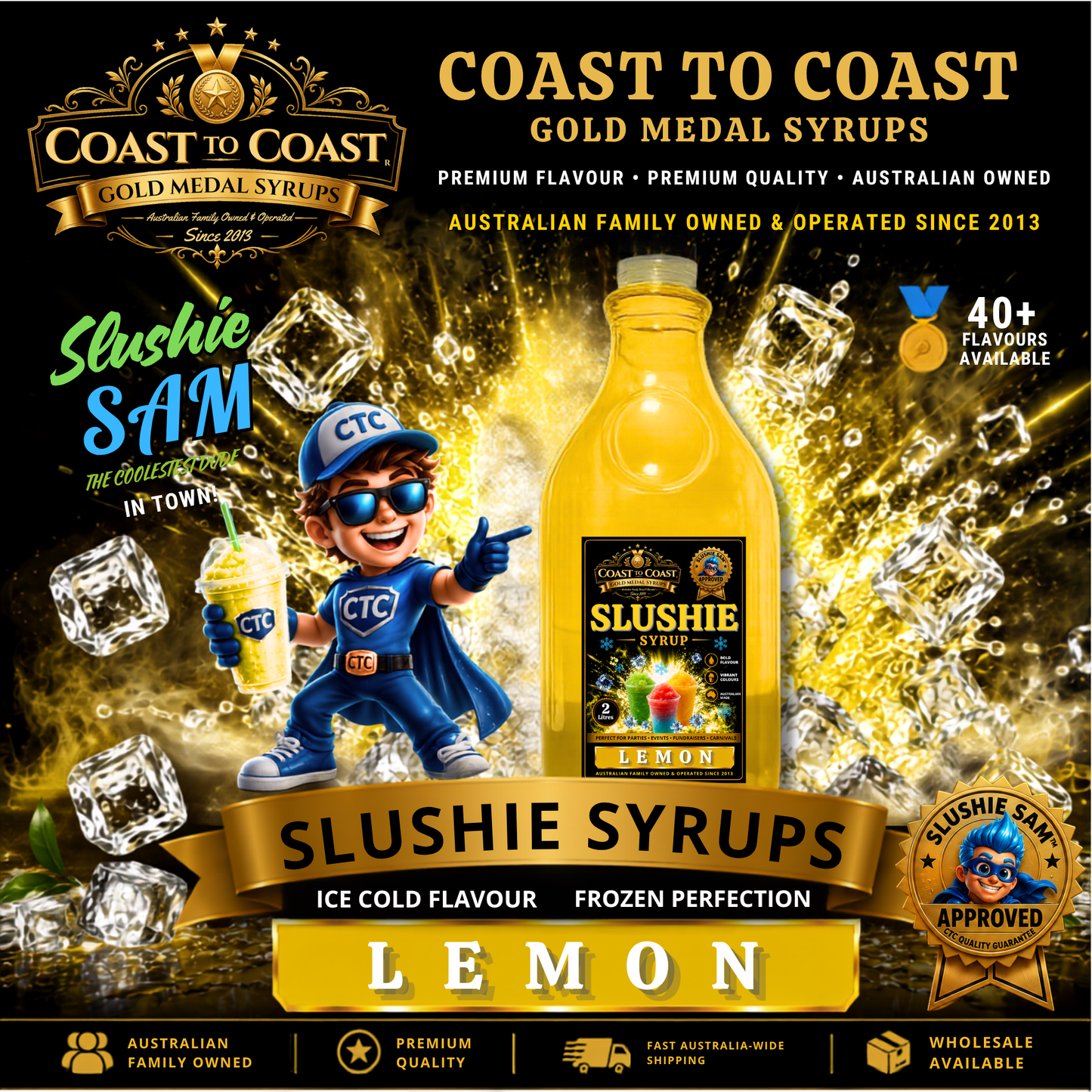 Premium Lemon Slushie Syrups 2ltr - Coast to Coast Gold Medal Syrups