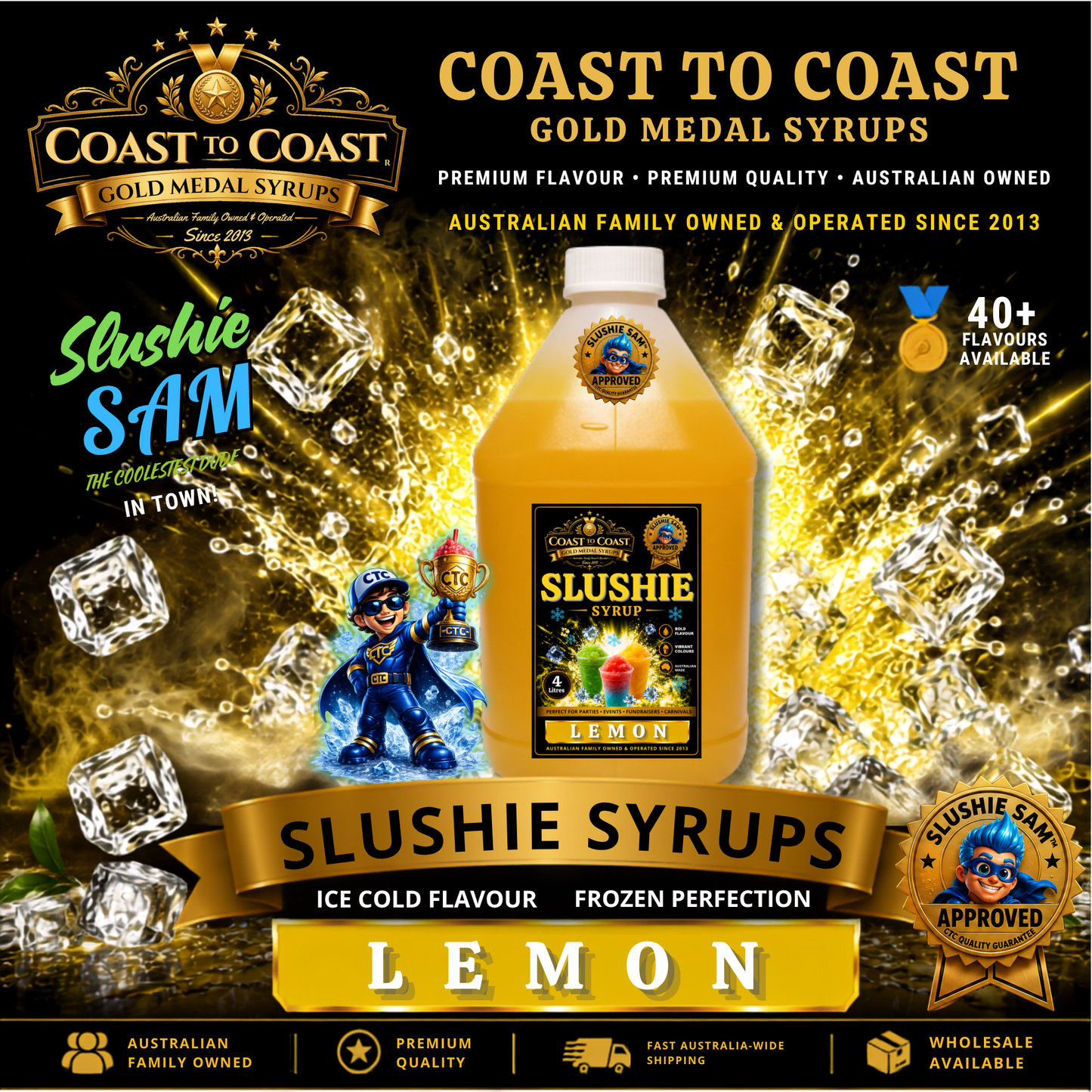 Premium Lemon Slushie Syrups 4ltr - Coast to Coast Gold Medal Syrups