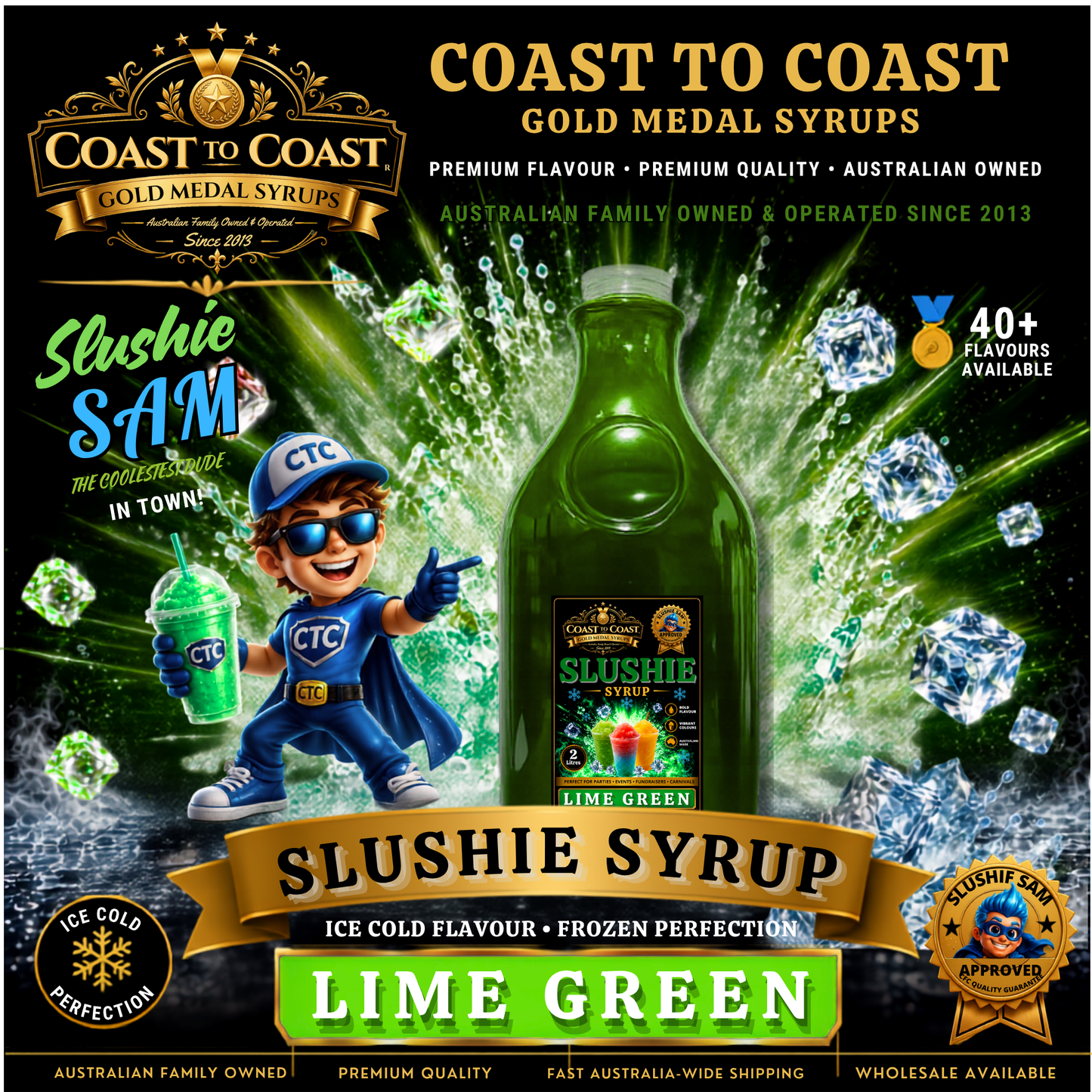 Premium Lime Green Slushie Syrups 2ltr - Coast to Coast Gold Medal Syrups
