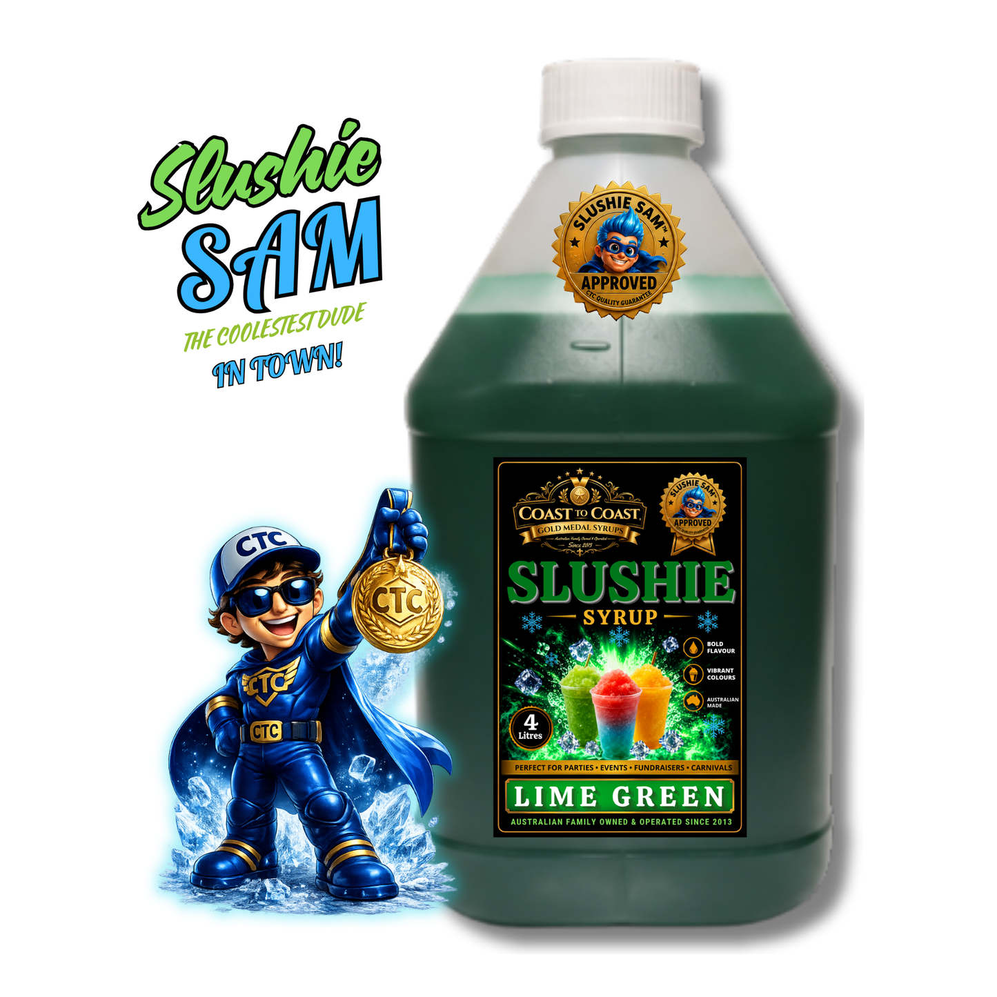 Premium Lime Green Slushie Syrups 4ltr - Coast to Coast Gold Medal Syrups