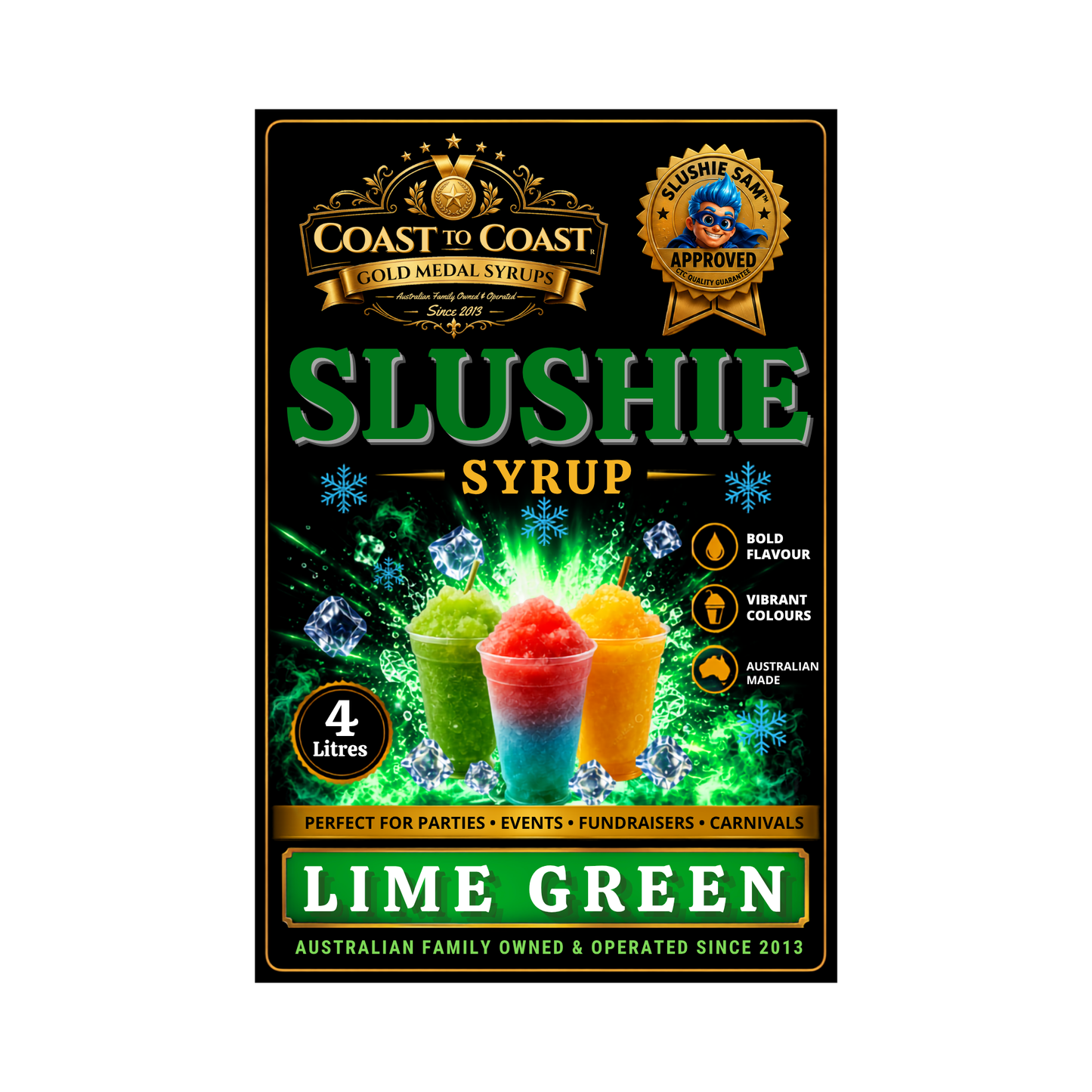 Premium Lime Green Slushie Syrups 4ltr - Coast to Coast Gold Medal Syrups