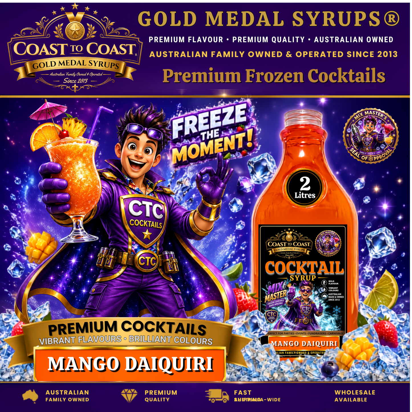 Premium Mango Daiquiri Cocktail Syrups 4ltr - Coast to Coast Gold Medal Syrups®