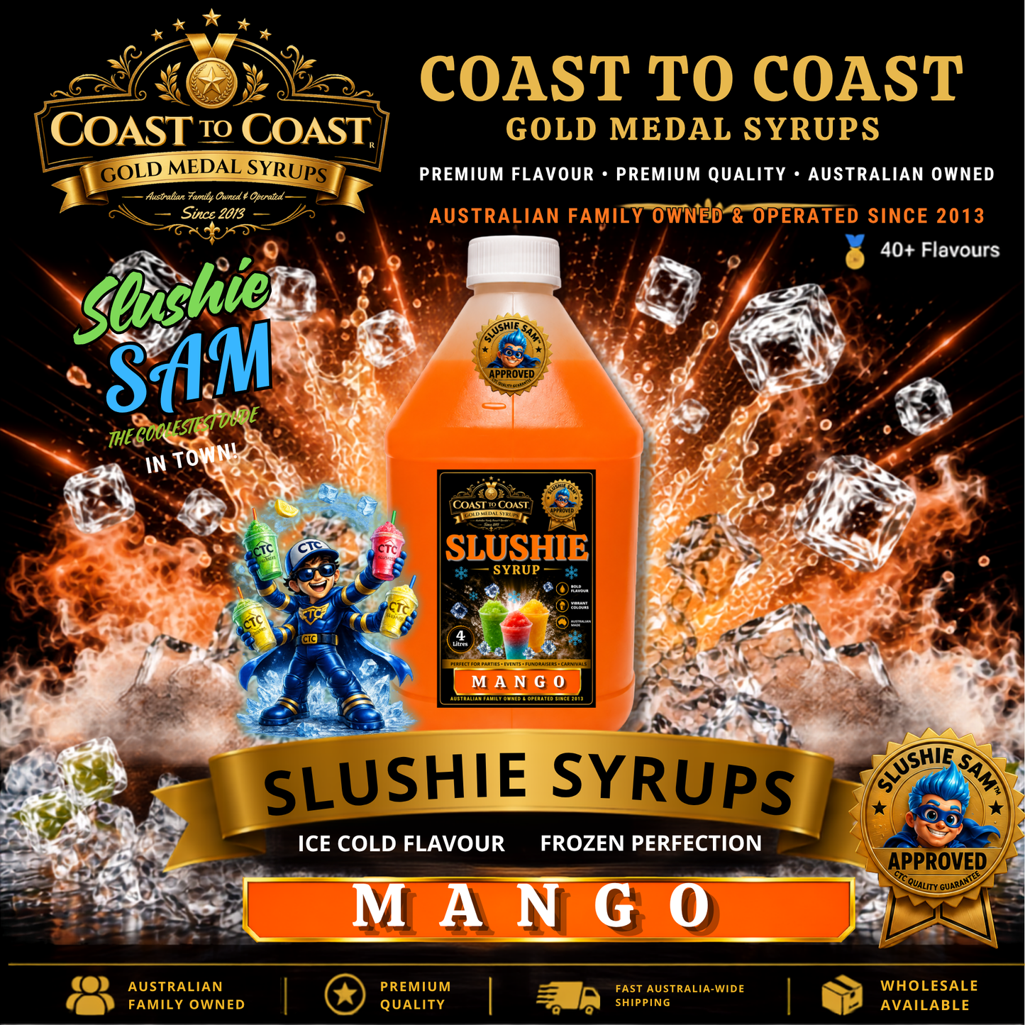 Premium Mango Slushie Syrups 4ltr - Coast to Coast Gold Medal Syrups