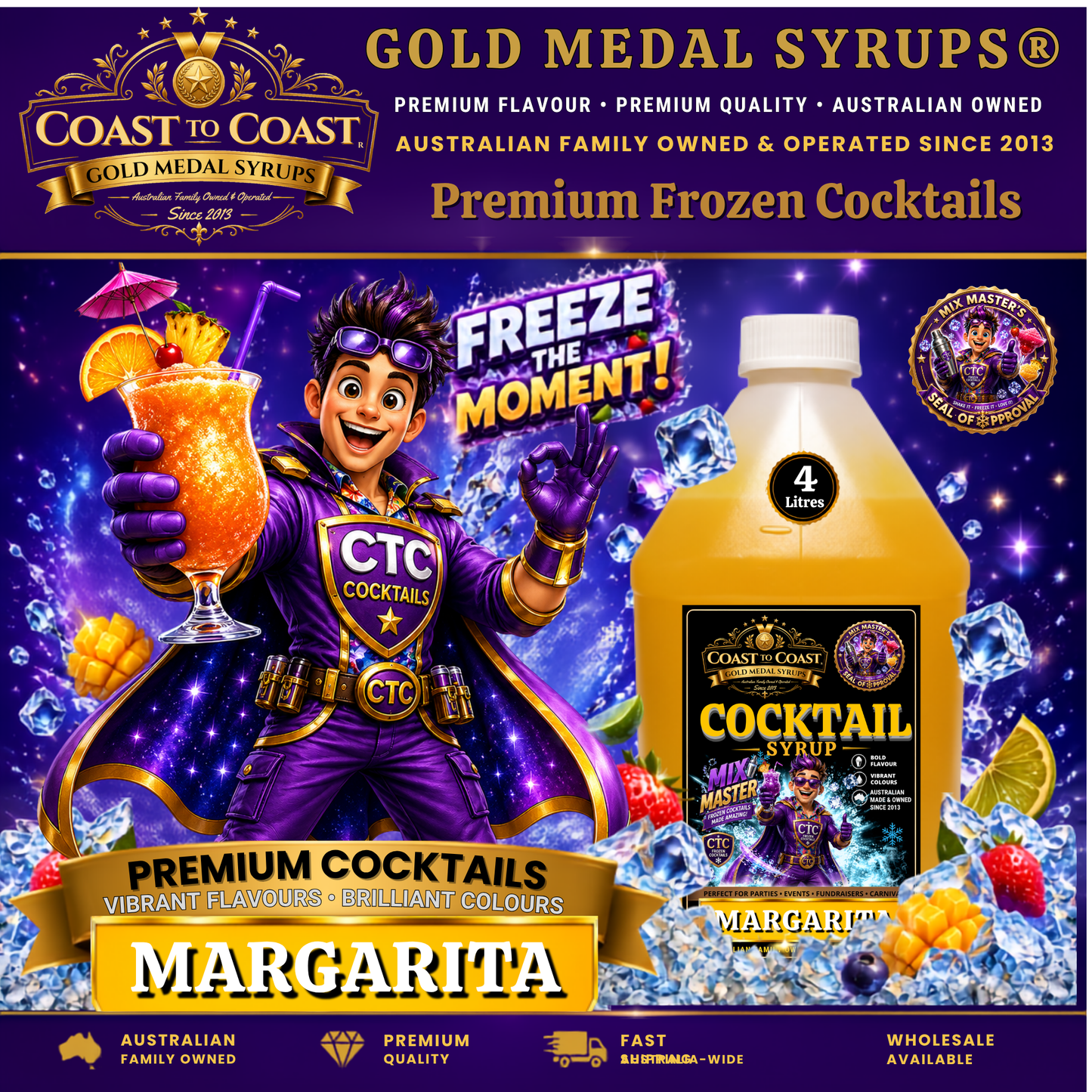 Margarita Premium Cocktail Syrups 4ltr - Coast to Coast Gold Medal Syrups®
