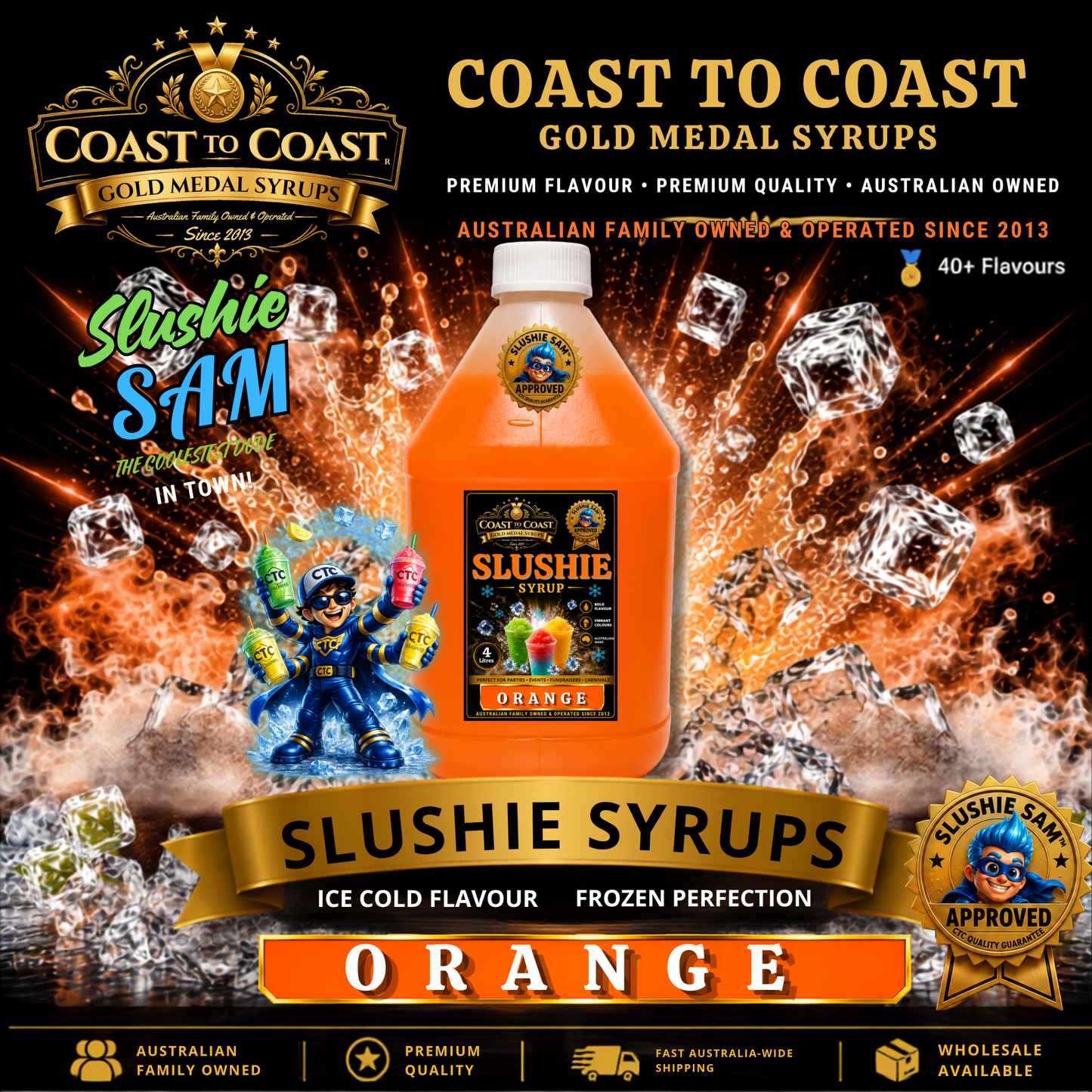 Premium Orange Slushie Syrups 4ltr - Coast to Coast Gold Medal Syrups
