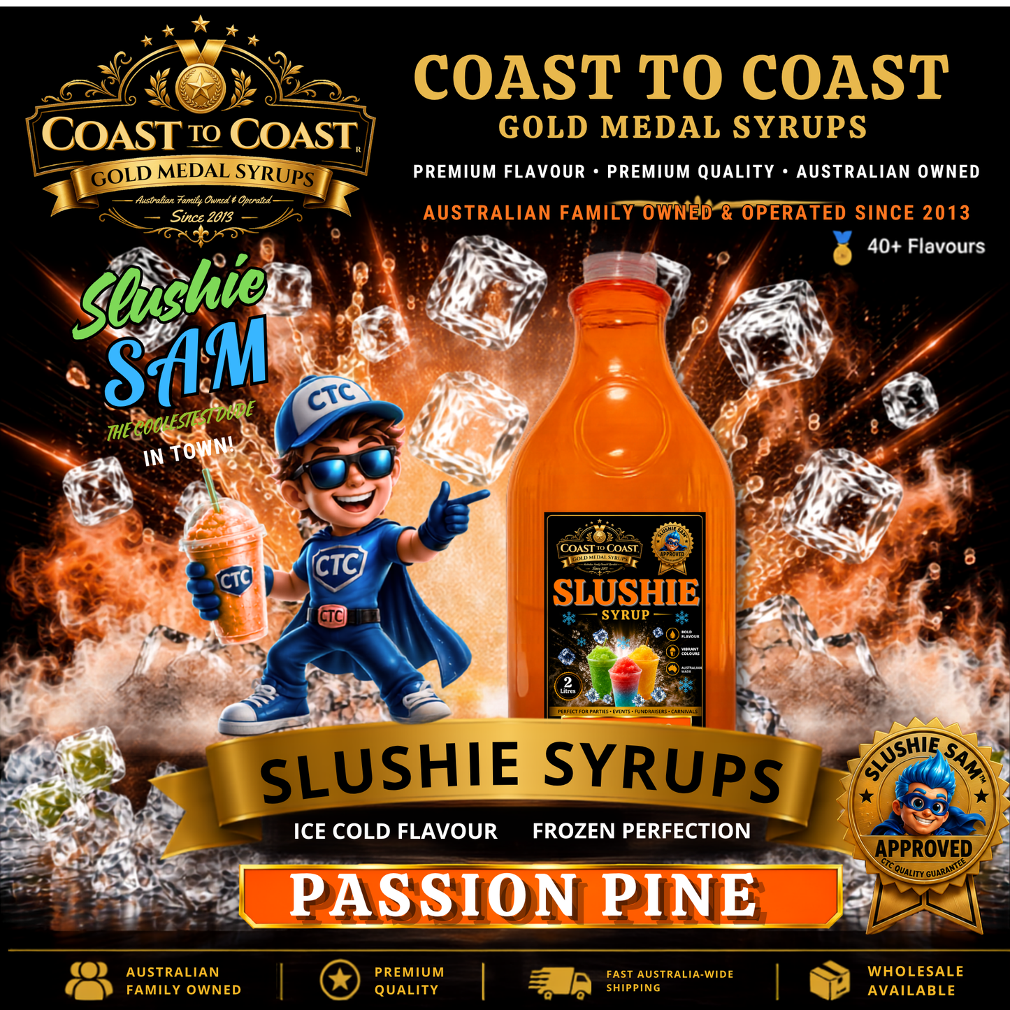 Premium Passion Pine Slushie Syrups 2ltr - Coast to Coast Gold Medal Syrups