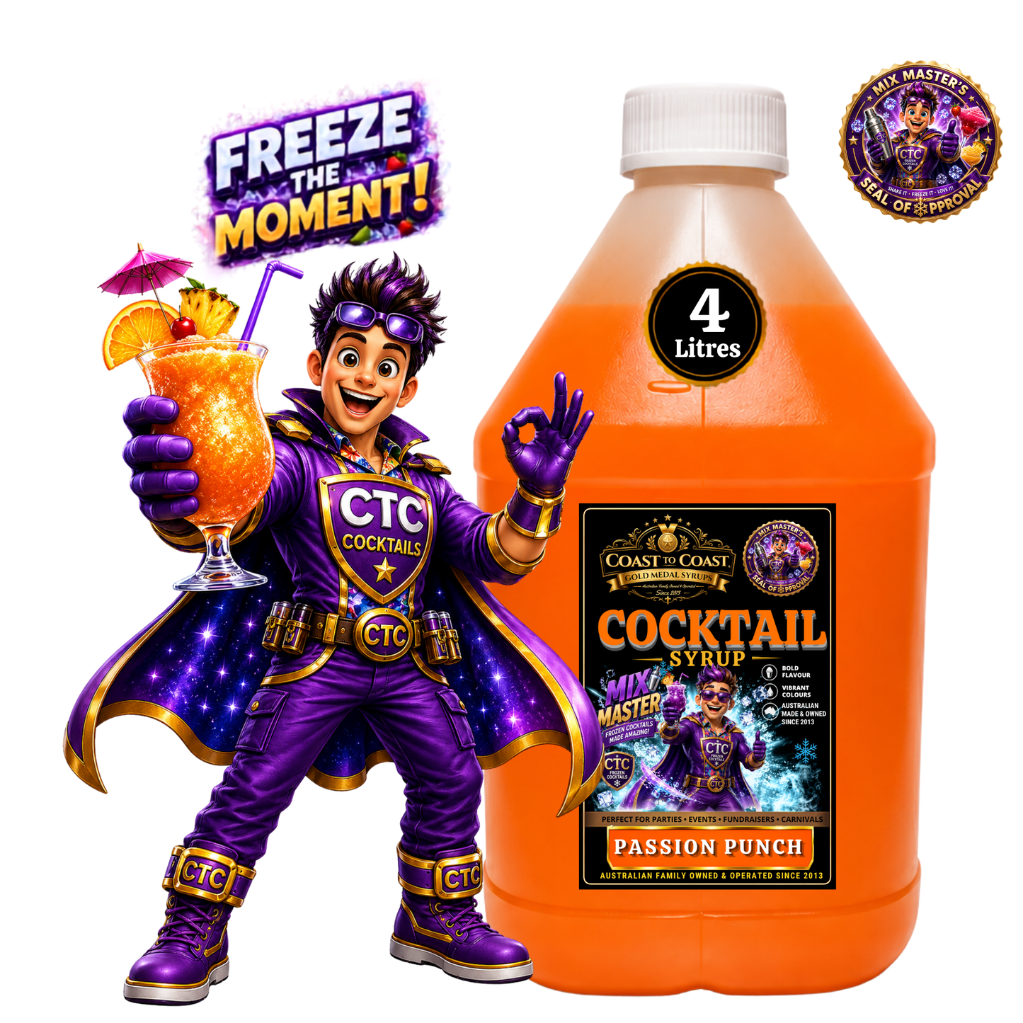 Premium Passion Punch Cocktail Syrups 4ltr - Coast to Coast Gold Medal Syrups®