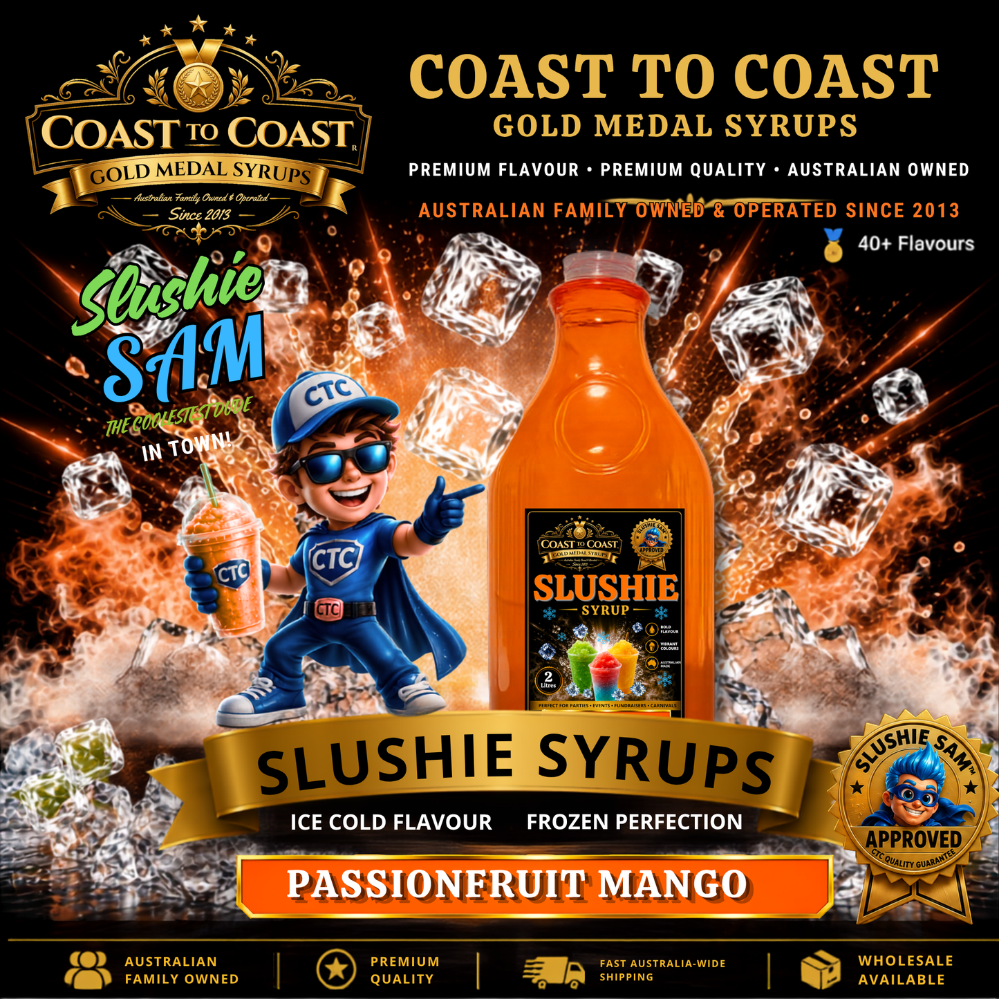 Premium Passionfruit Mango Slushie Syrups 2ltr - Coast to Coast Gold Medal Syrups