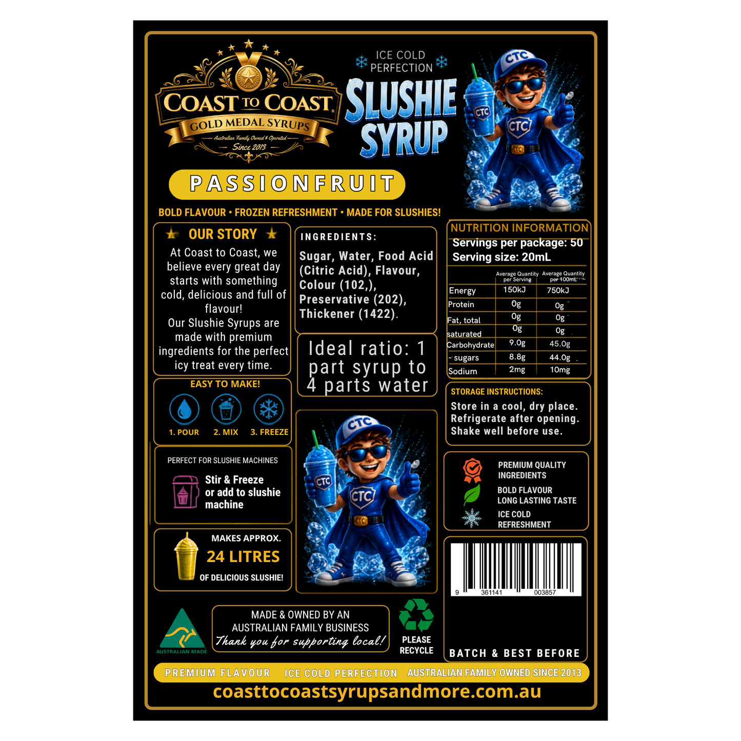 Premium Passionfruit Slushie Syrups 4ltr - Coast to Coast Gold Medal Syrups