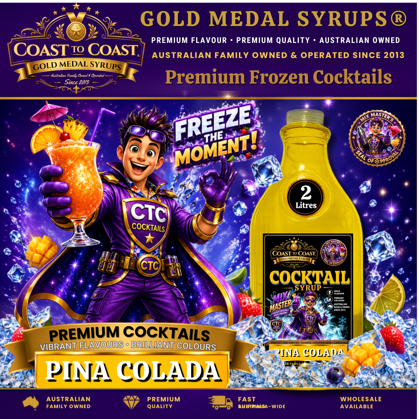 Premium Pina Colada Cocktail Syrups 2ltr - Coast to Coast Gold Medal Syrups®