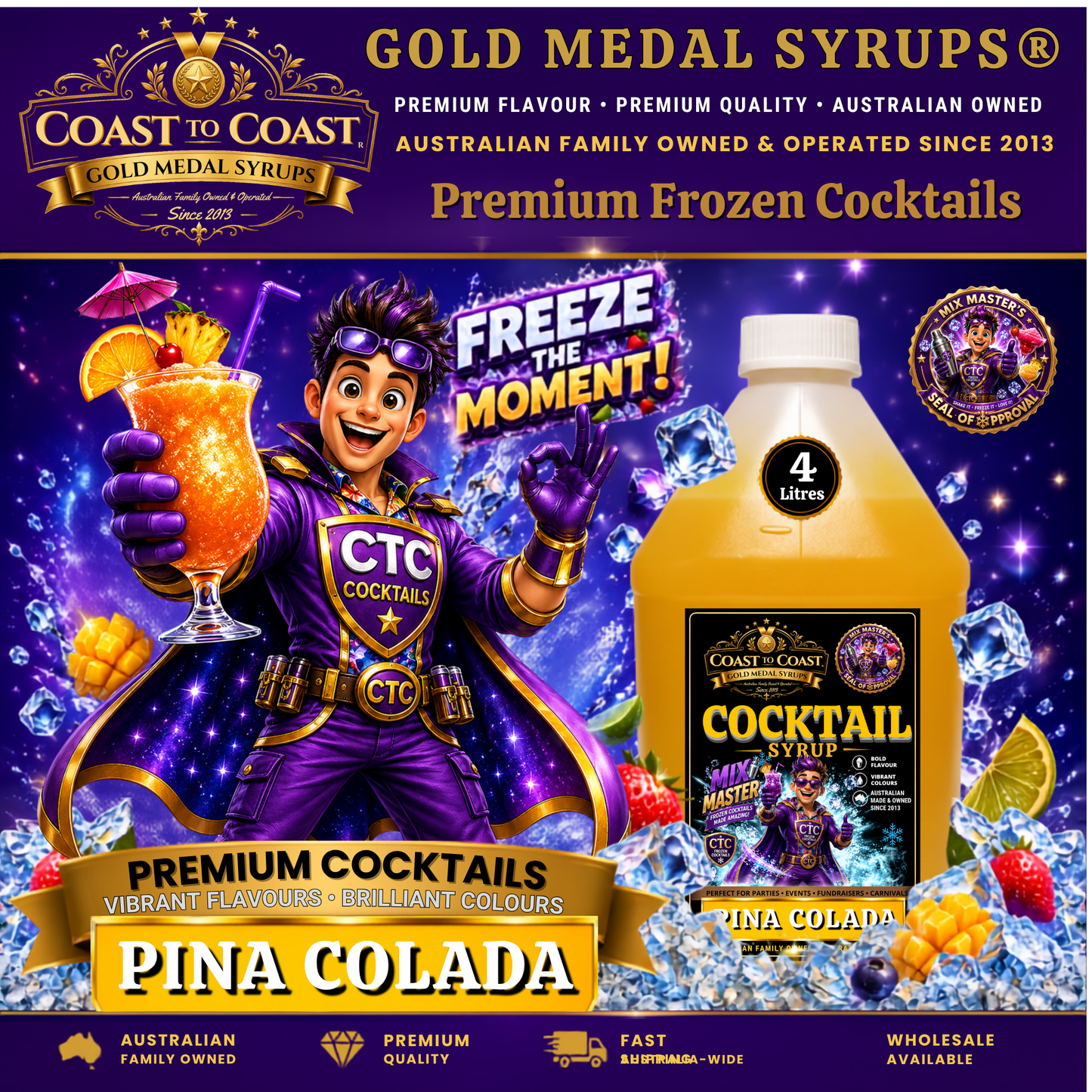 Premium Pina Colada Cocktail Syrups 4ltr - Coast to Coast Gold Medal Syrups®