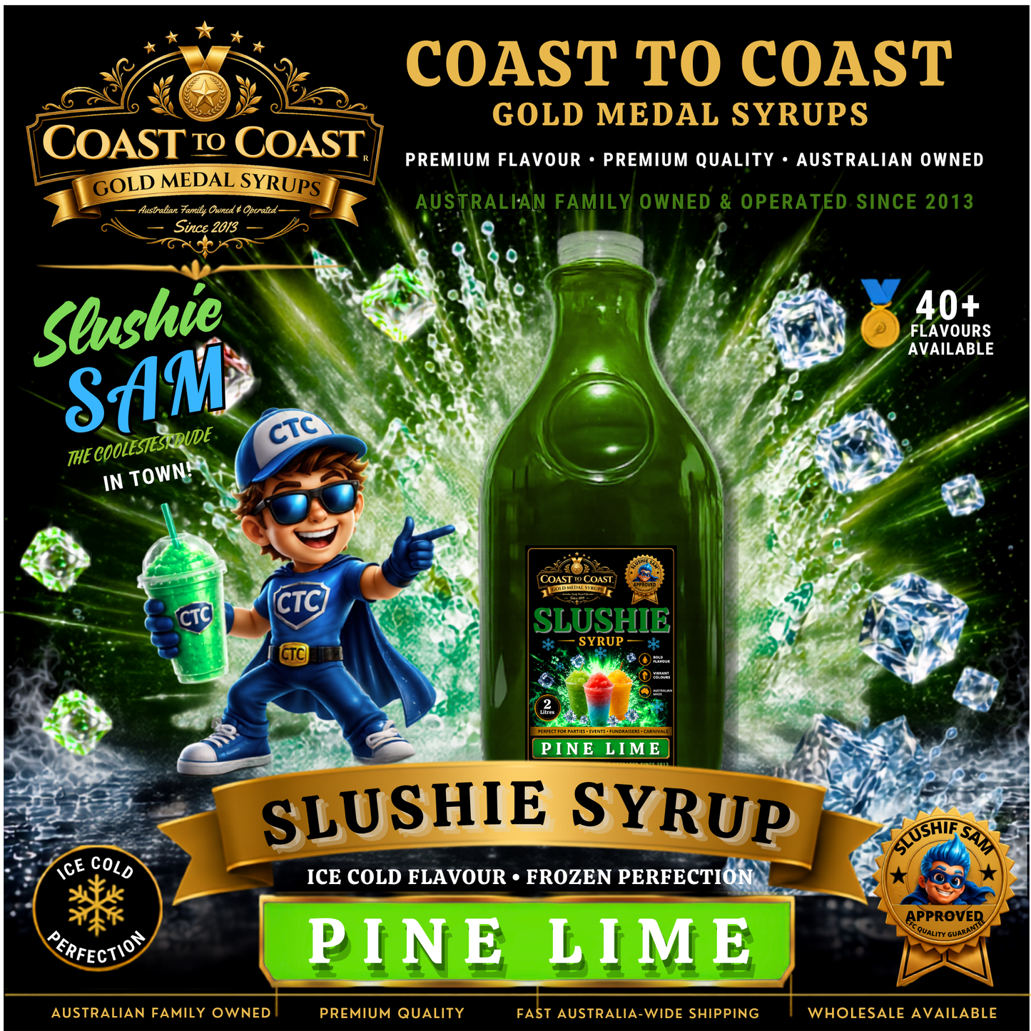 Premium Pine Lime Slushie Syrups 2ltr - Coast to Coast Gold Medal Syrups