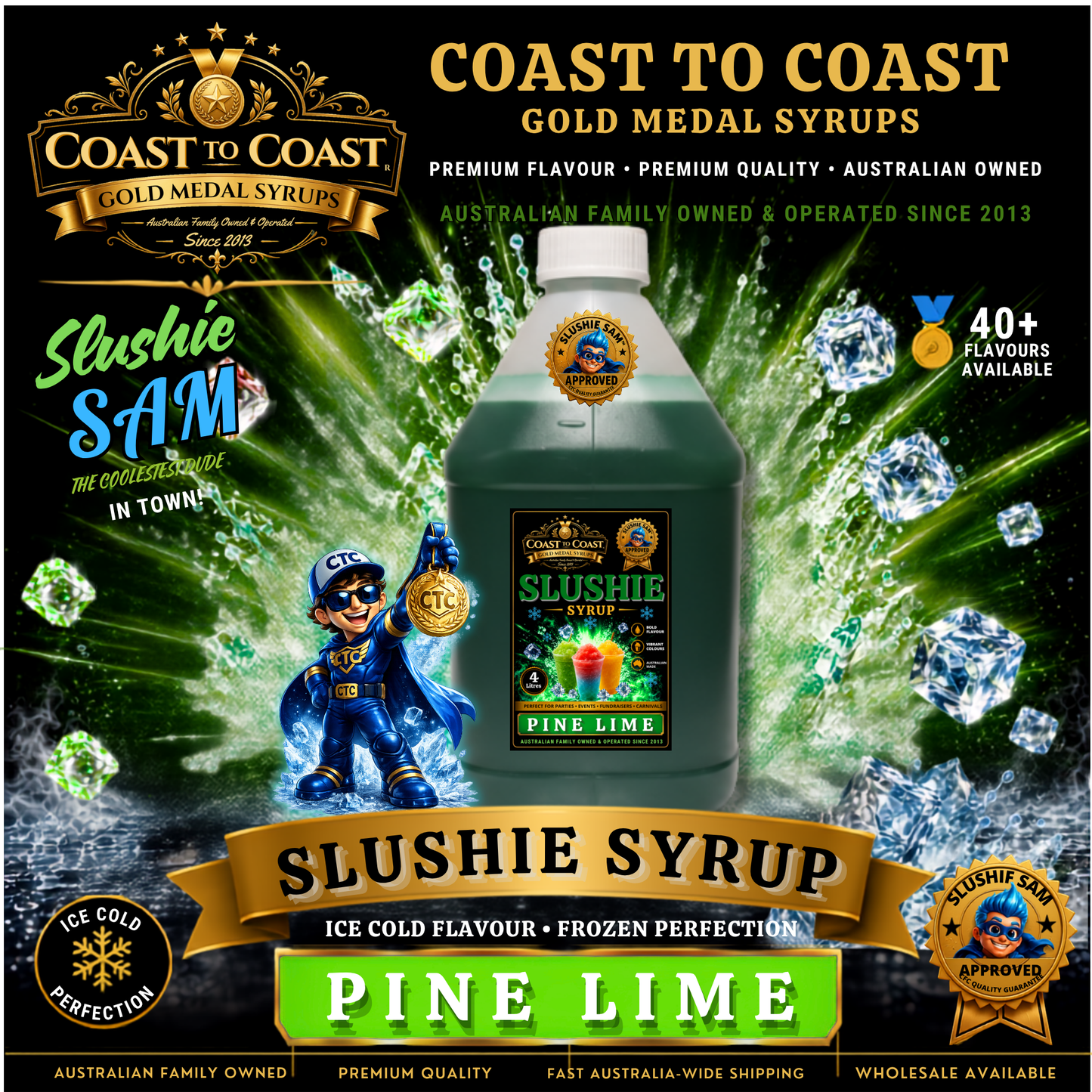 Premium Pine Lime Slushie Syrups 4ltr - Coast to Coast Gold Medal Syrups