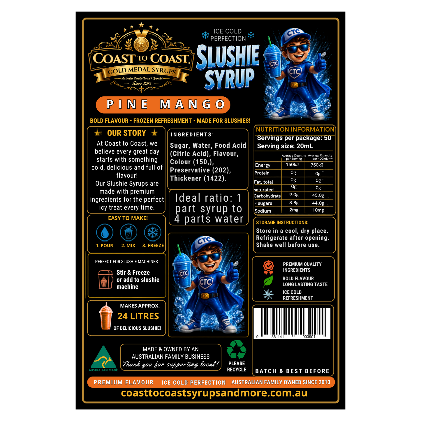 Premium Pine Mango Slushie Syrups 4ltr - Coast to Coast Gold Medal Syrups