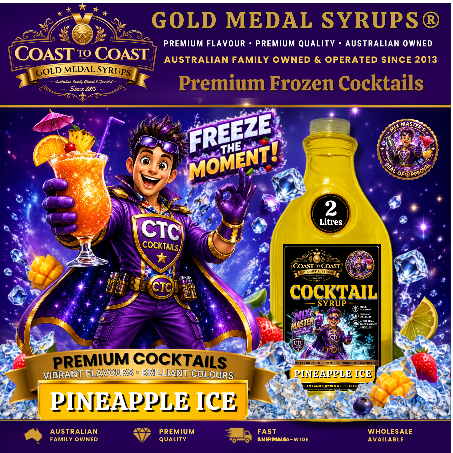 Premium Pineapple Ice Cocktail Syrups 2ltr - Coast to Coast Gold Medal Syrups®