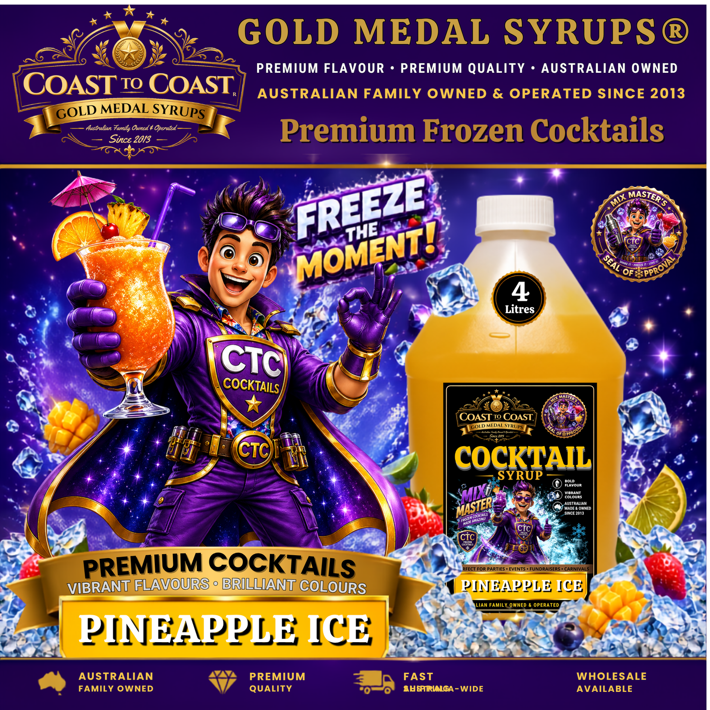 Premium Pineapple Ice Cocktail Syrups 4ltr - Coast to Coast Gold Medal Syrups®