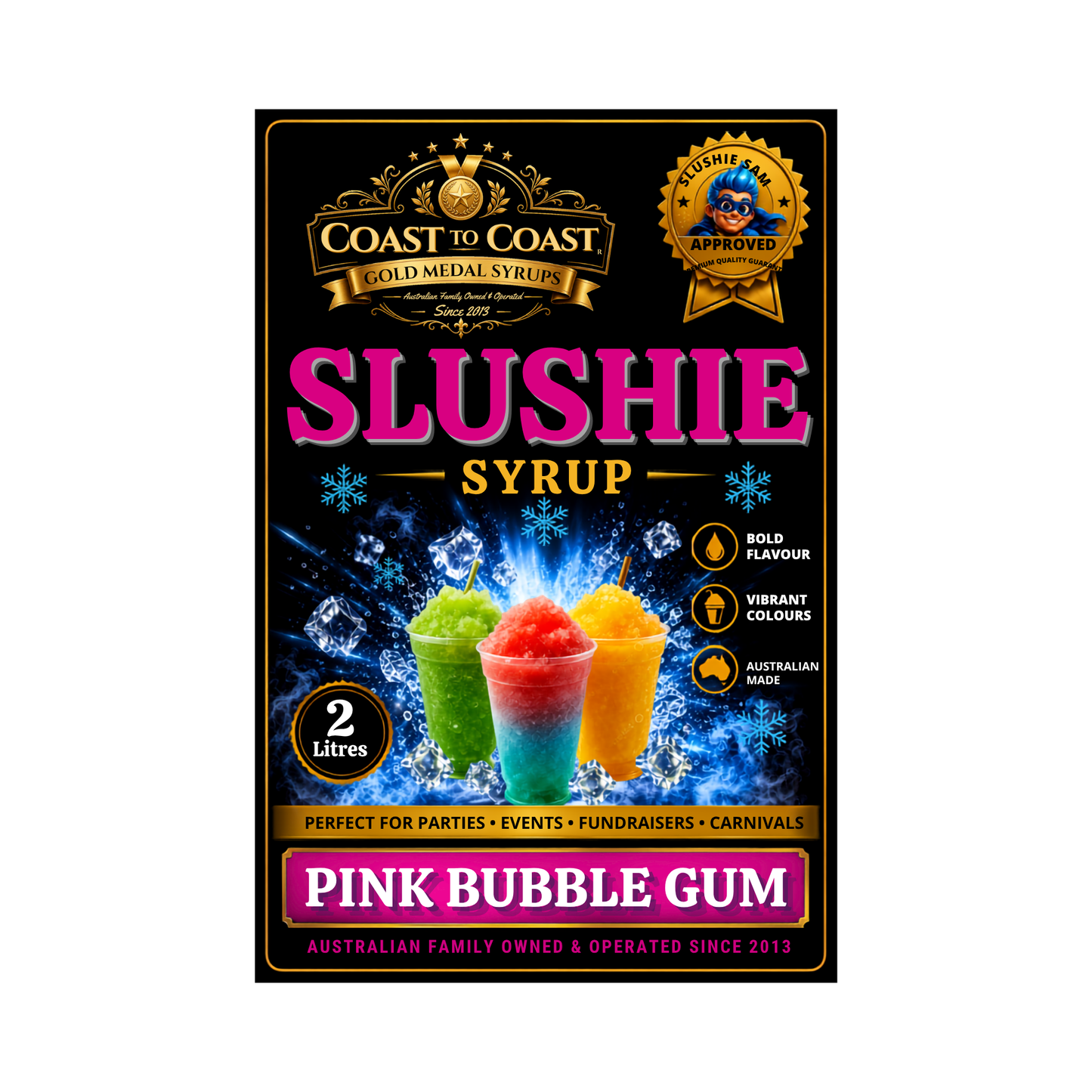 Premium Pink Bubble Gum Slushie Syrups 2ltr - Coast to Coast Gold Medal Syrups