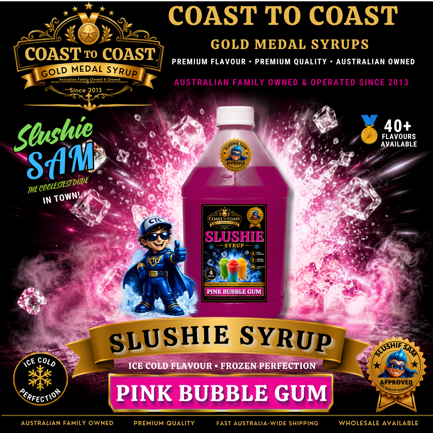 Premium Pink Bubble Gum Slushie Syrups 4ltr - Coast to Coast Gold Medal Syrups