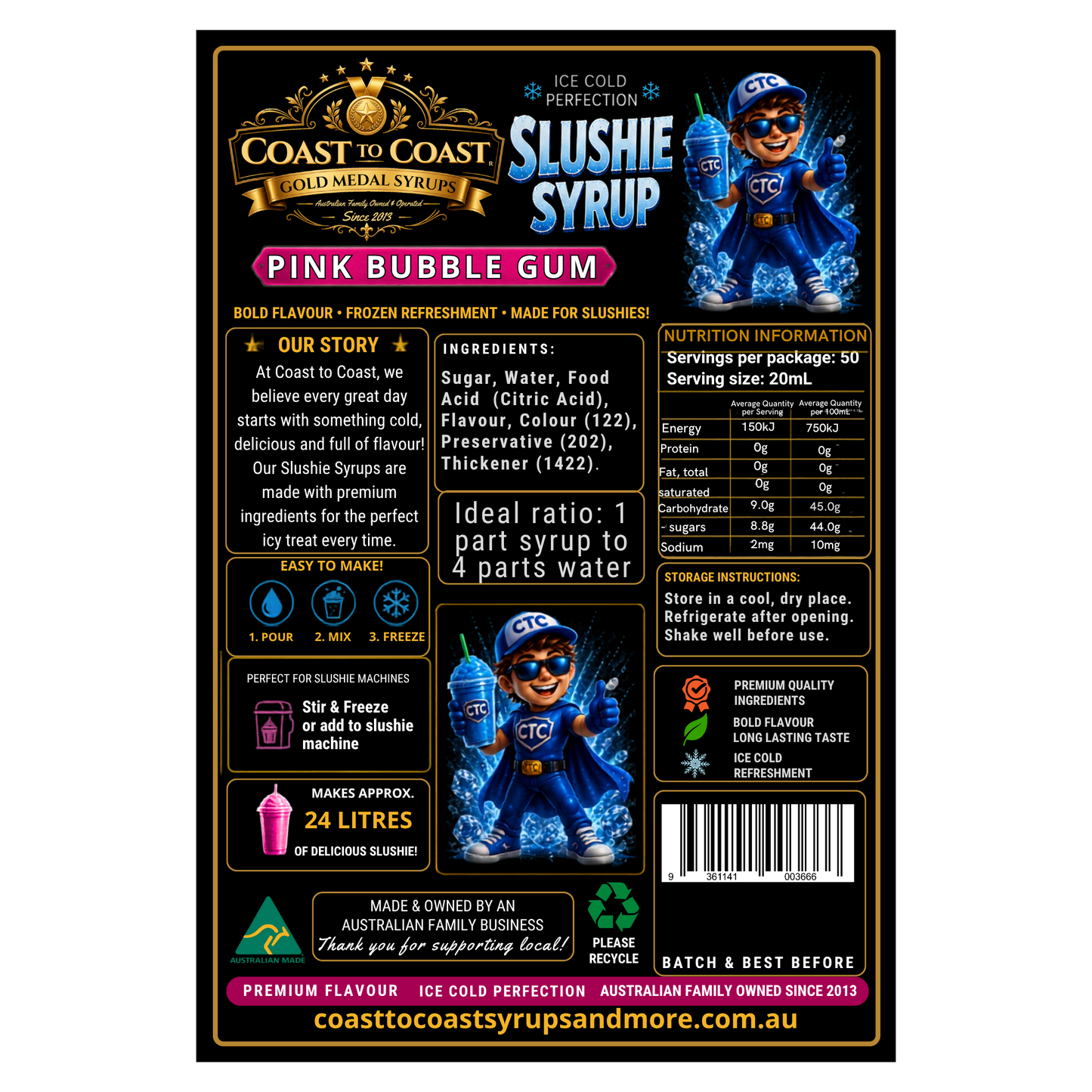 Premium Pink Bubble Gum Slushie Syrups 4ltr - Coast to Coast Gold Medal Syrups