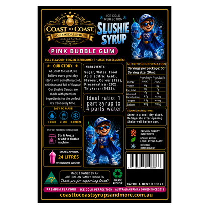 Premium Pink Bubble Gum Slushie Syrups 4ltr - Coast to Coast Gold Medal Syrups