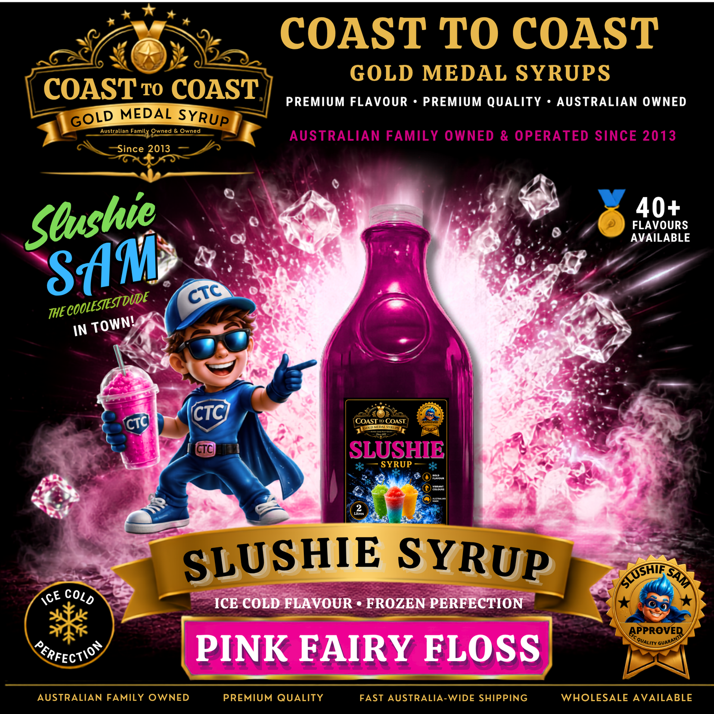 Premium Pink Fairy Floss Slushie Syrups 2ltr - Coast to Coast Gold Medal Syrups