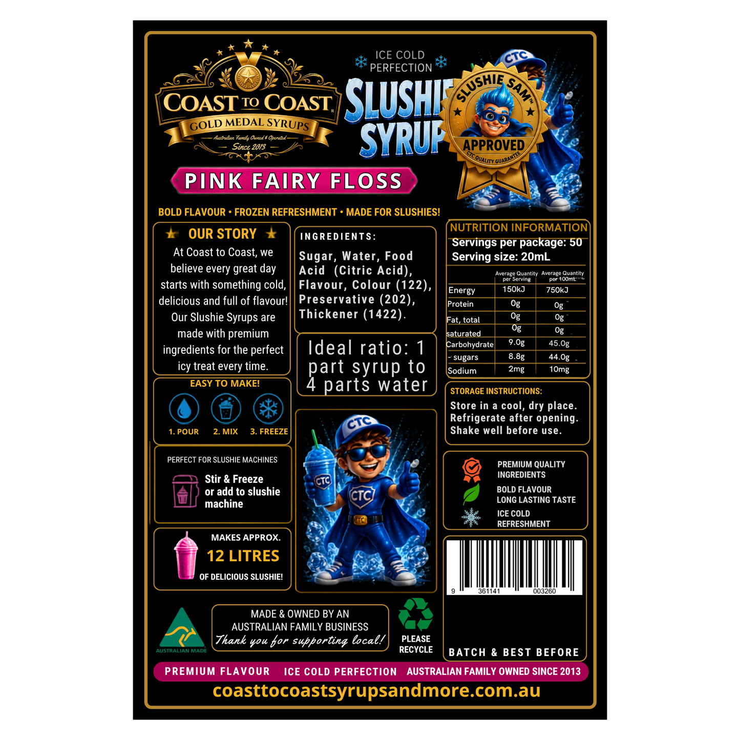 Premium Pink Fairy Floss Slushie Syrups 2ltr - Coast to Coast Gold Medal Syrups