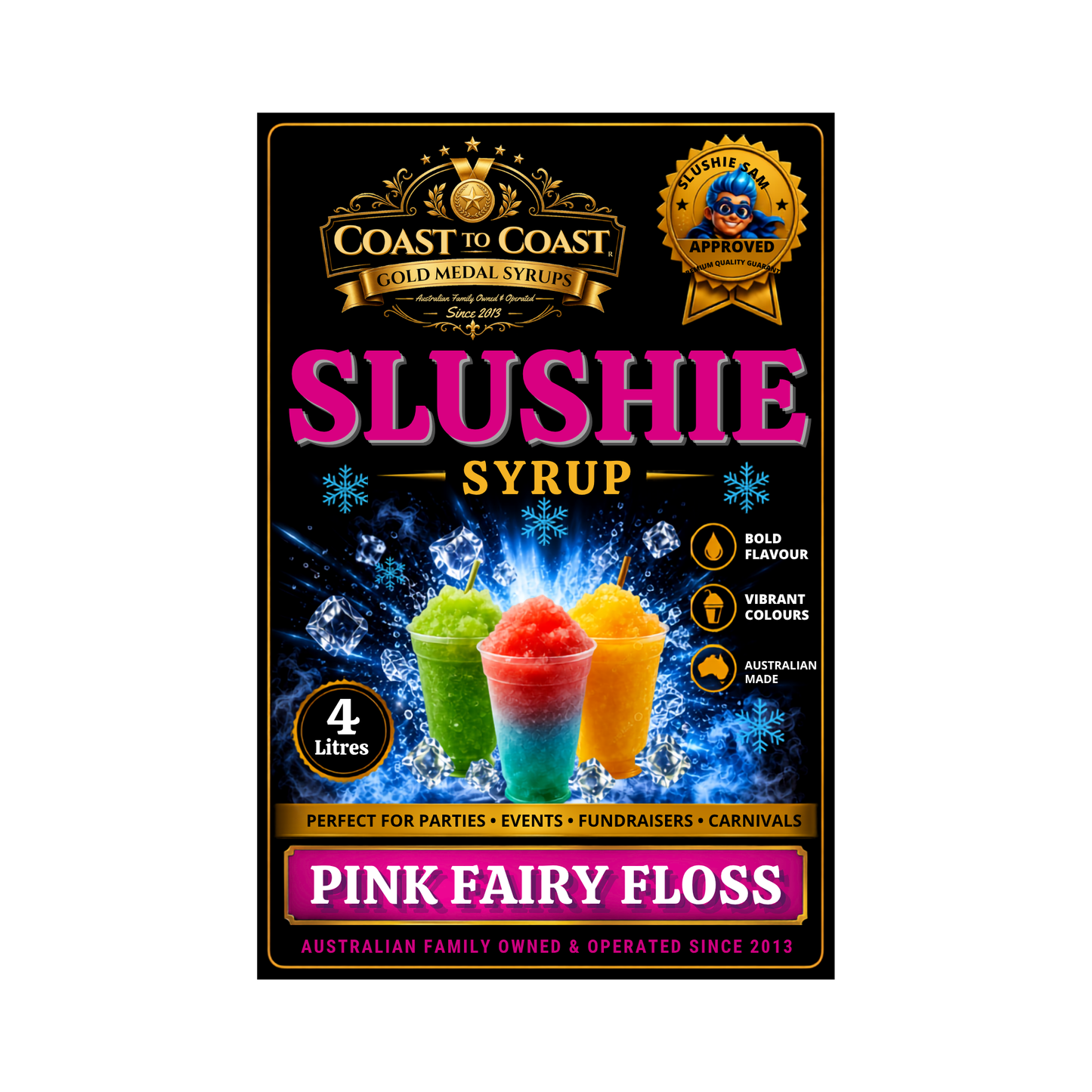 Premium Pink Fairy Floss Slushie Syrups 4ltr - Coast to Coast Gold Medal Syrups