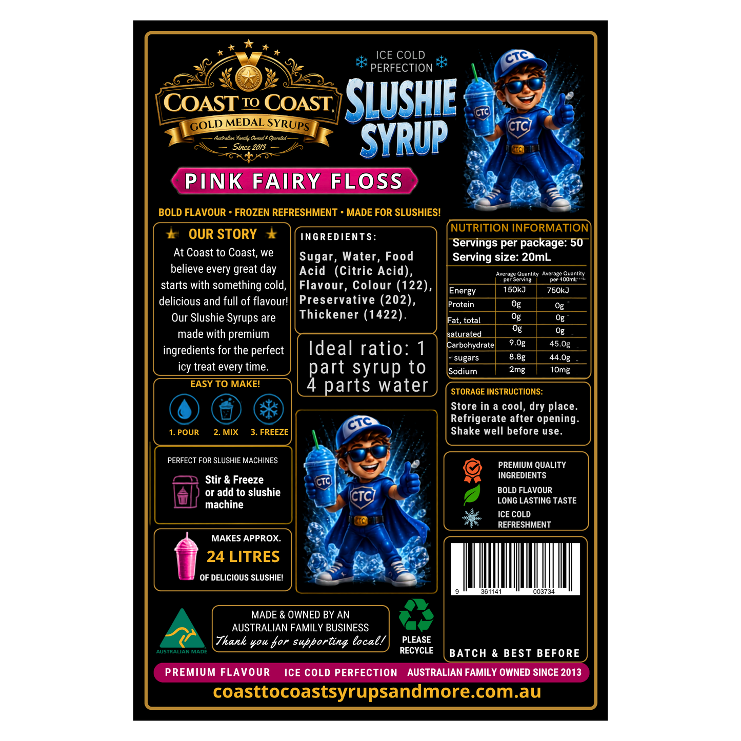 Premium Pink Fairy Floss Slushie Syrups 4ltr - Coast to Coast Gold Medal Syrups