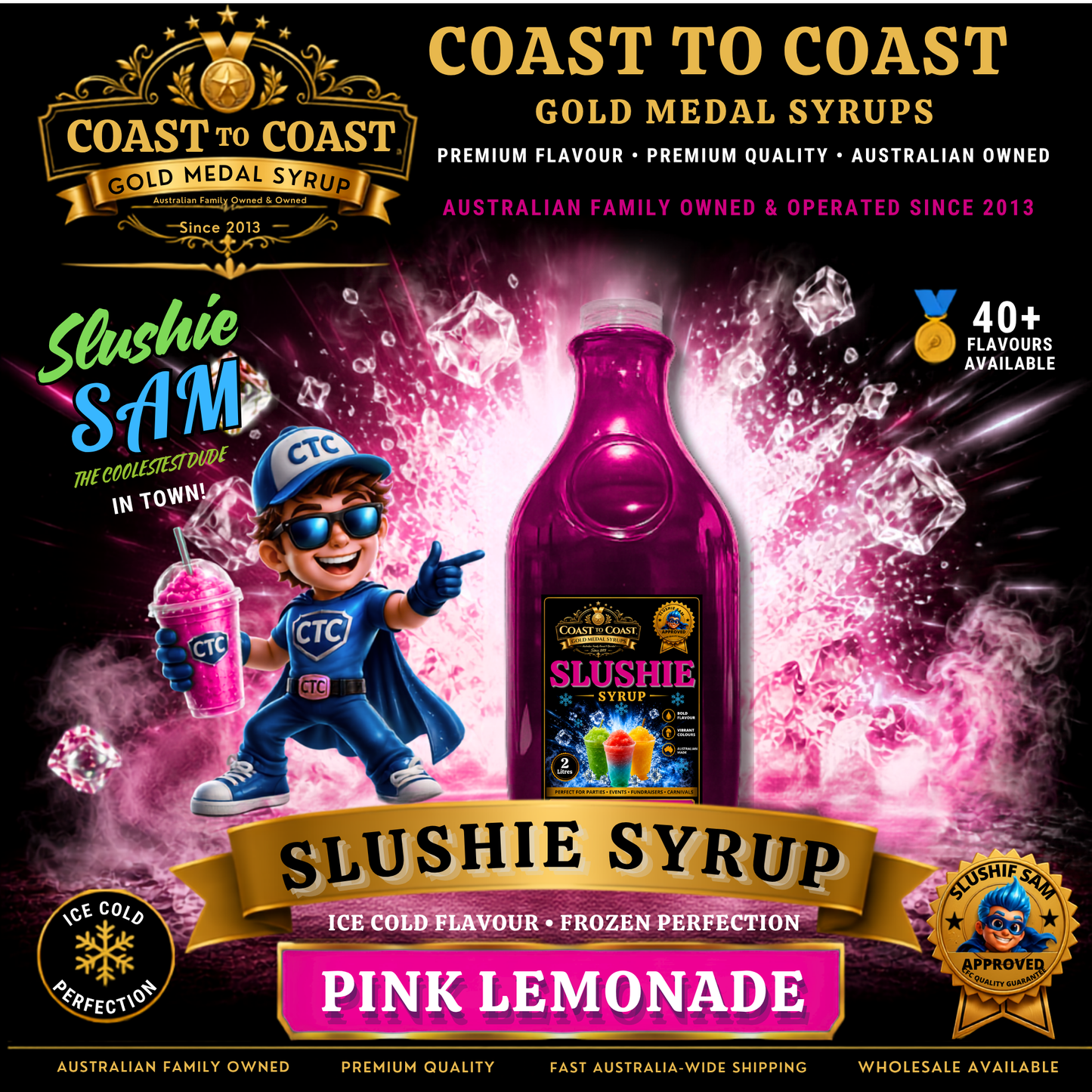 Premium Pink Lemonade Slushie Syrups 2ltr - Coast to Coast Gold Medal Syrups