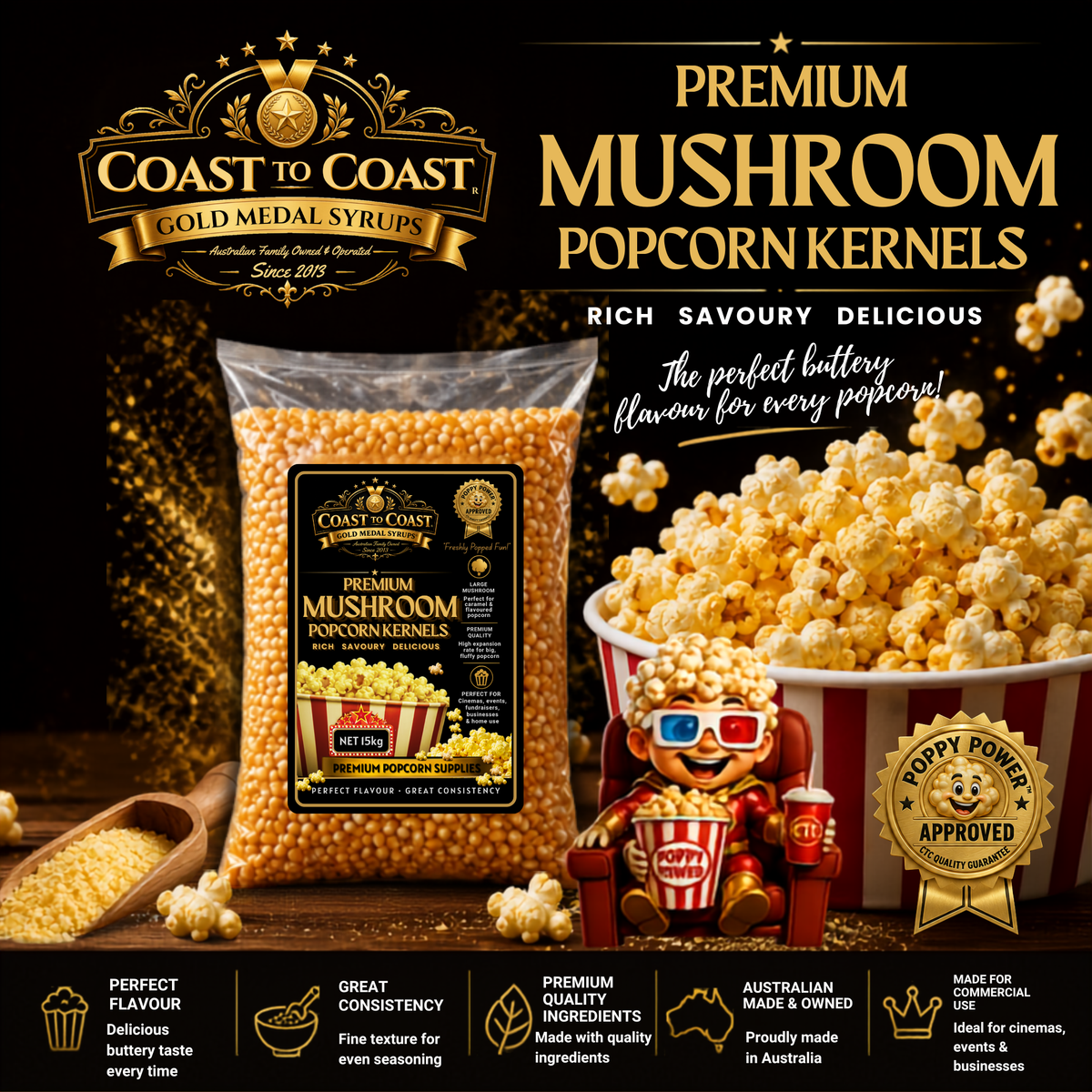 🌽 Mushroom Popcorn Kernels 15kg - Coast to Coast Gold Medal Syrups®