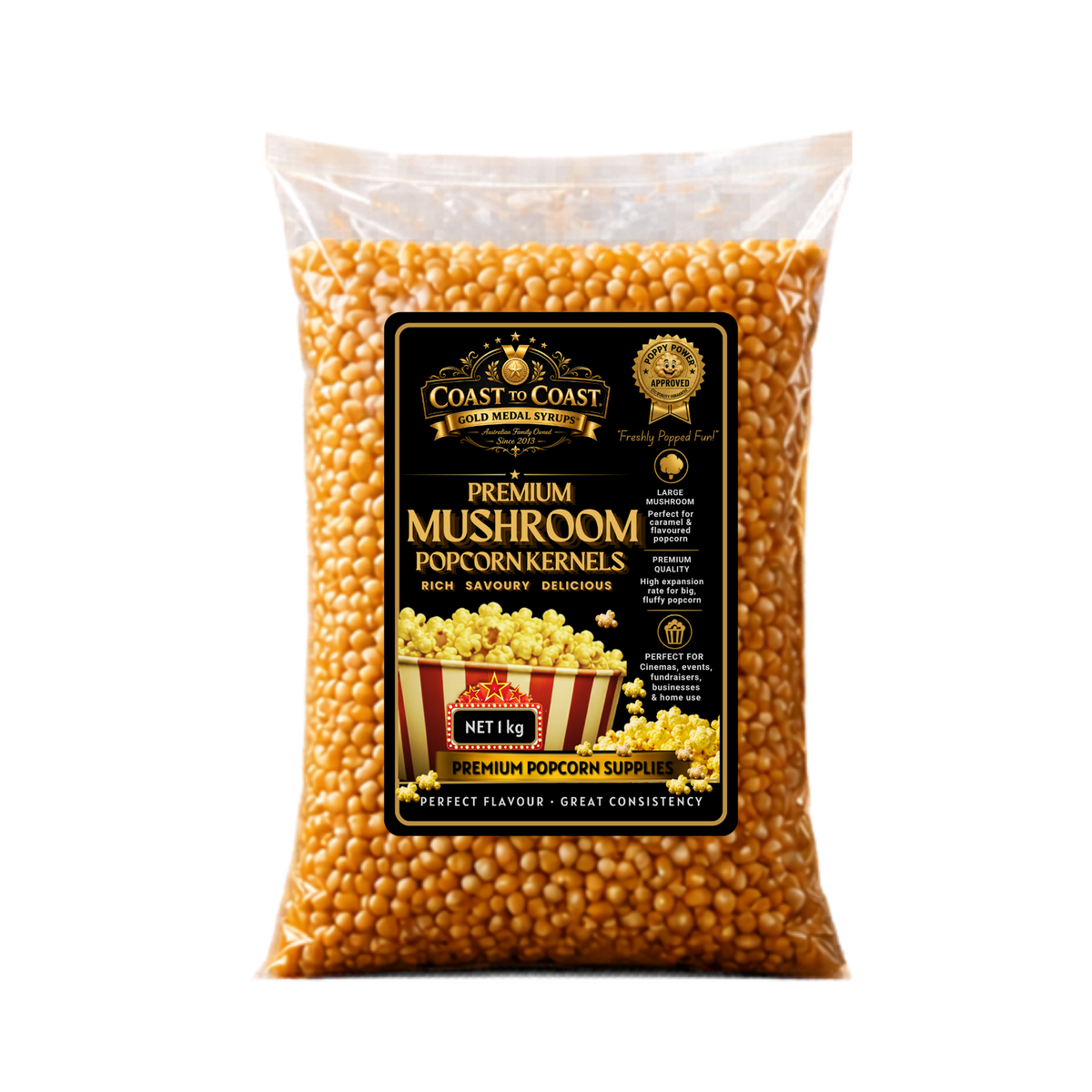 🌽 Mushroom Popcorn Kernels 1kg Coast to Coast Gold Medal Syrups®