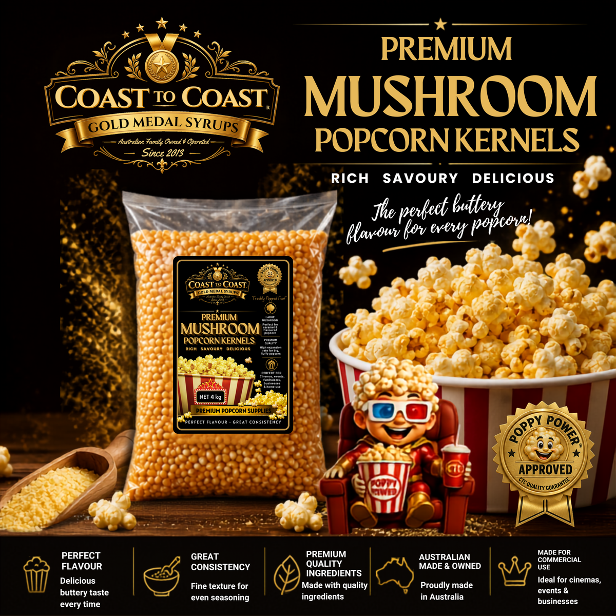 🌽 Mushroom Popcorn Kernels 5kg - Coast to Coast Gold medal syrups®