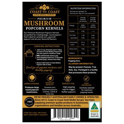 🌽 Mushroom Popcorn Kernels 5kg - Coast to Coast Gold medal syrups®