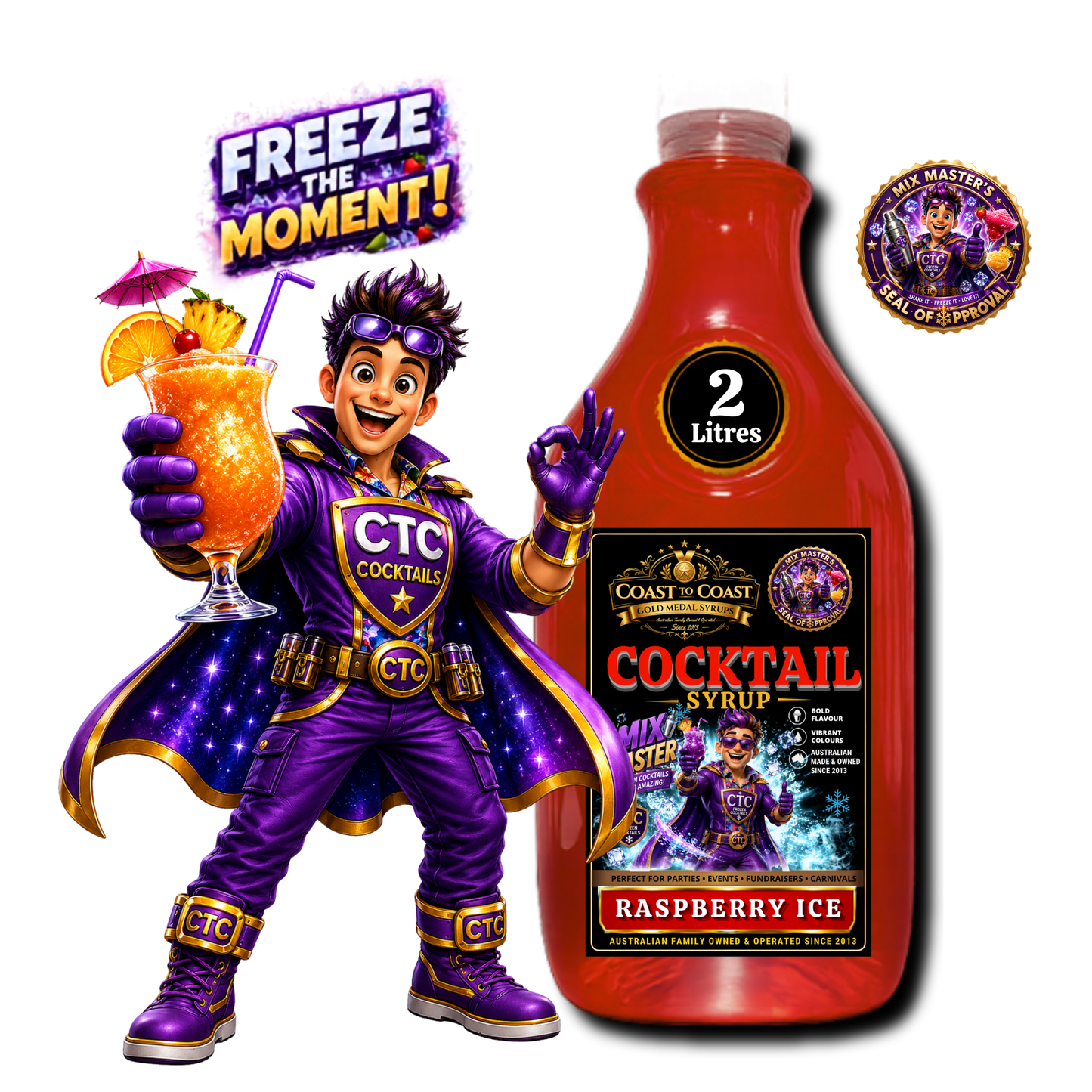 Premium Raspberry Ice Cocktail Syrups 2ltr - Coast to Coast Gold Medal Syrups®