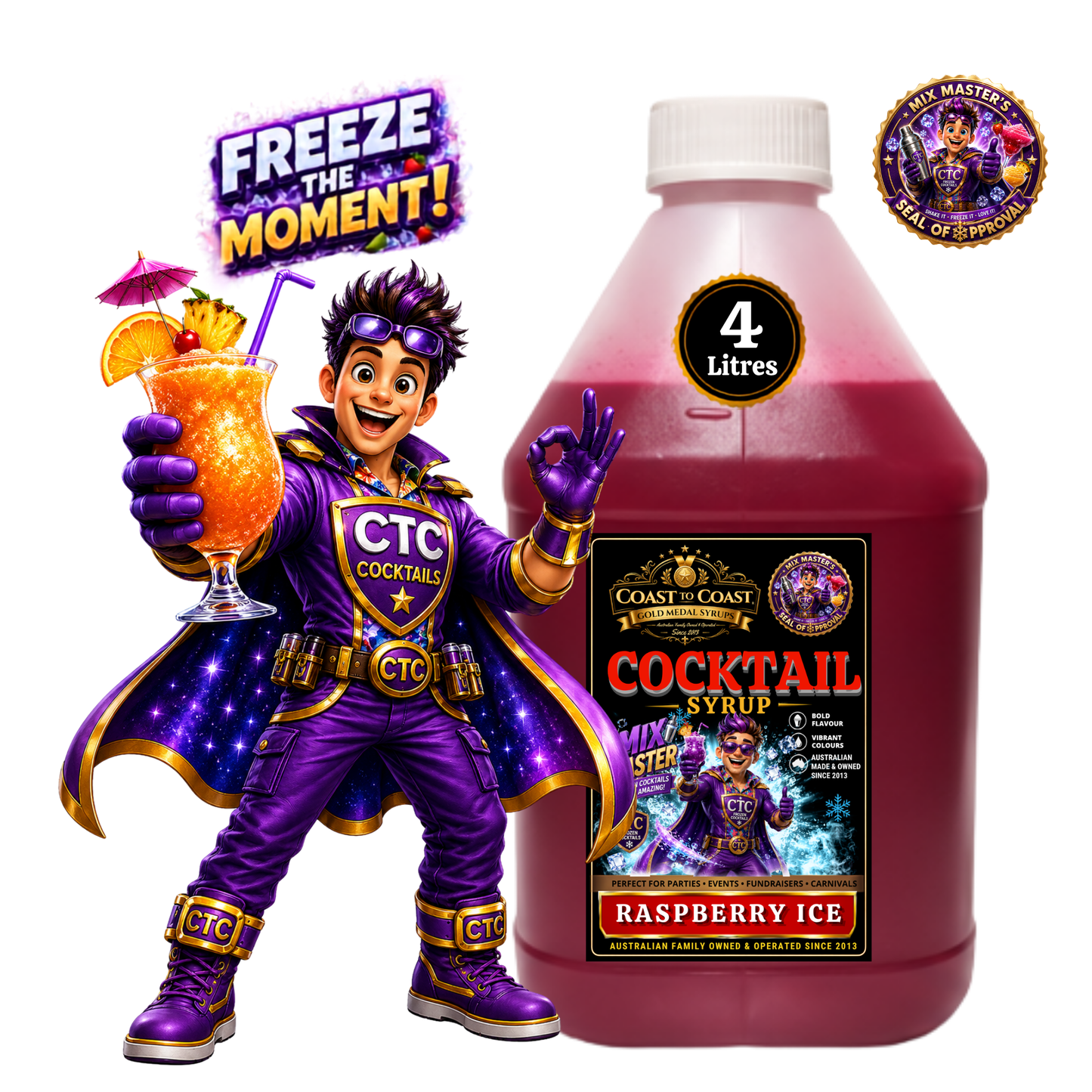 Premium Raspberry Ice Cocktail Syrups 4ltr - Coast to Coast Gold Medal Syrups®